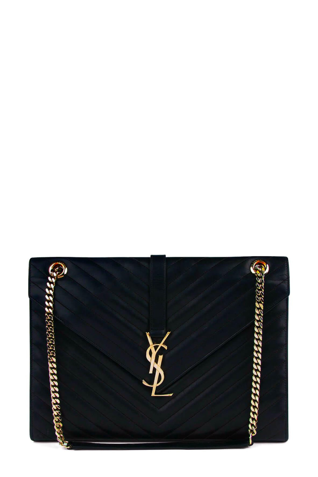 Large Matelasse Monogram Envelope Bag Black in Smooth Leather