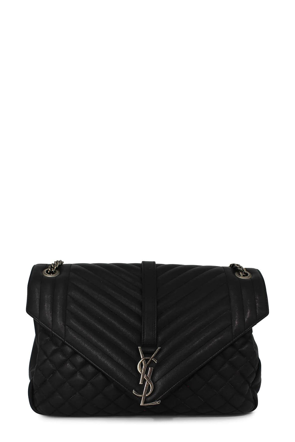 Large Mix Matelasse Monogram Soft Envelope Bag Black with Silver Hardware
