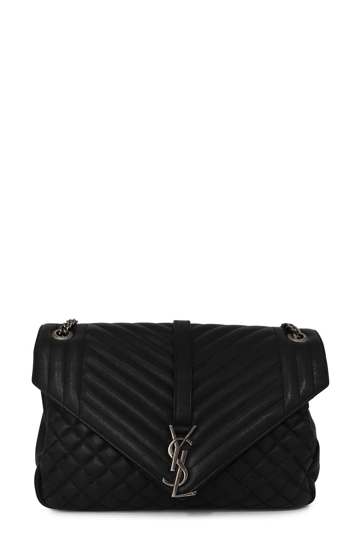 Large Mix Matelasse Monogram Soft Envelope Bag Black with Silver Hardware