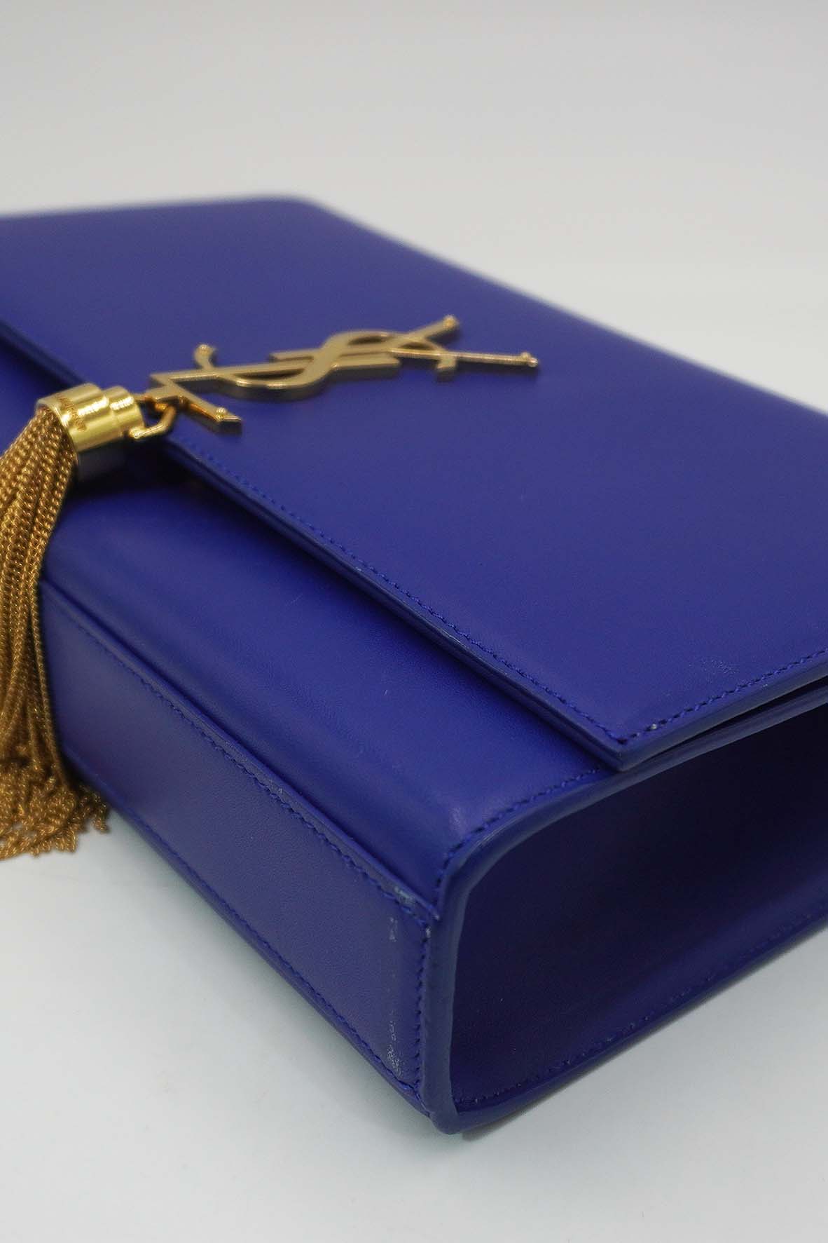 Leather Medium Kate Monogram Tassel Chain Bag with Tassel Blue