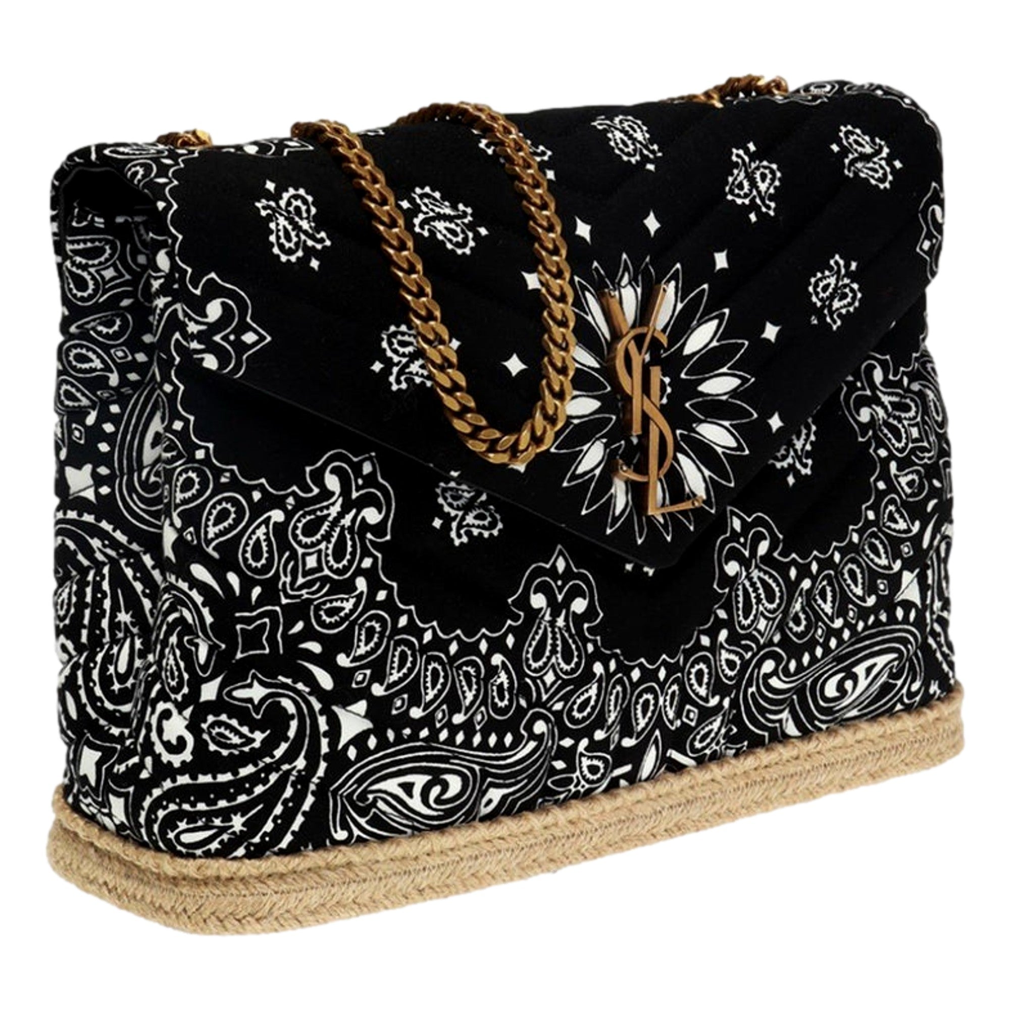 Saint Laurent Loulou Black Paisley Quilted Small Cross Body Bag