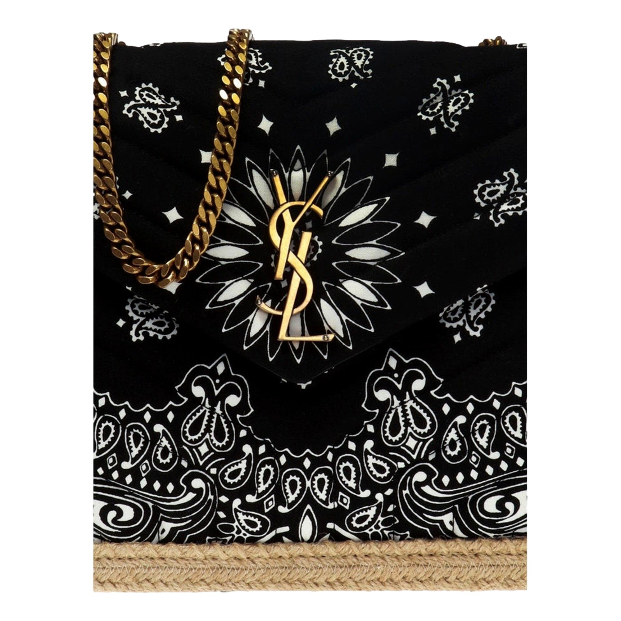Saint Laurent Loulou Black Paisley Quilted Small Cross Body Bag