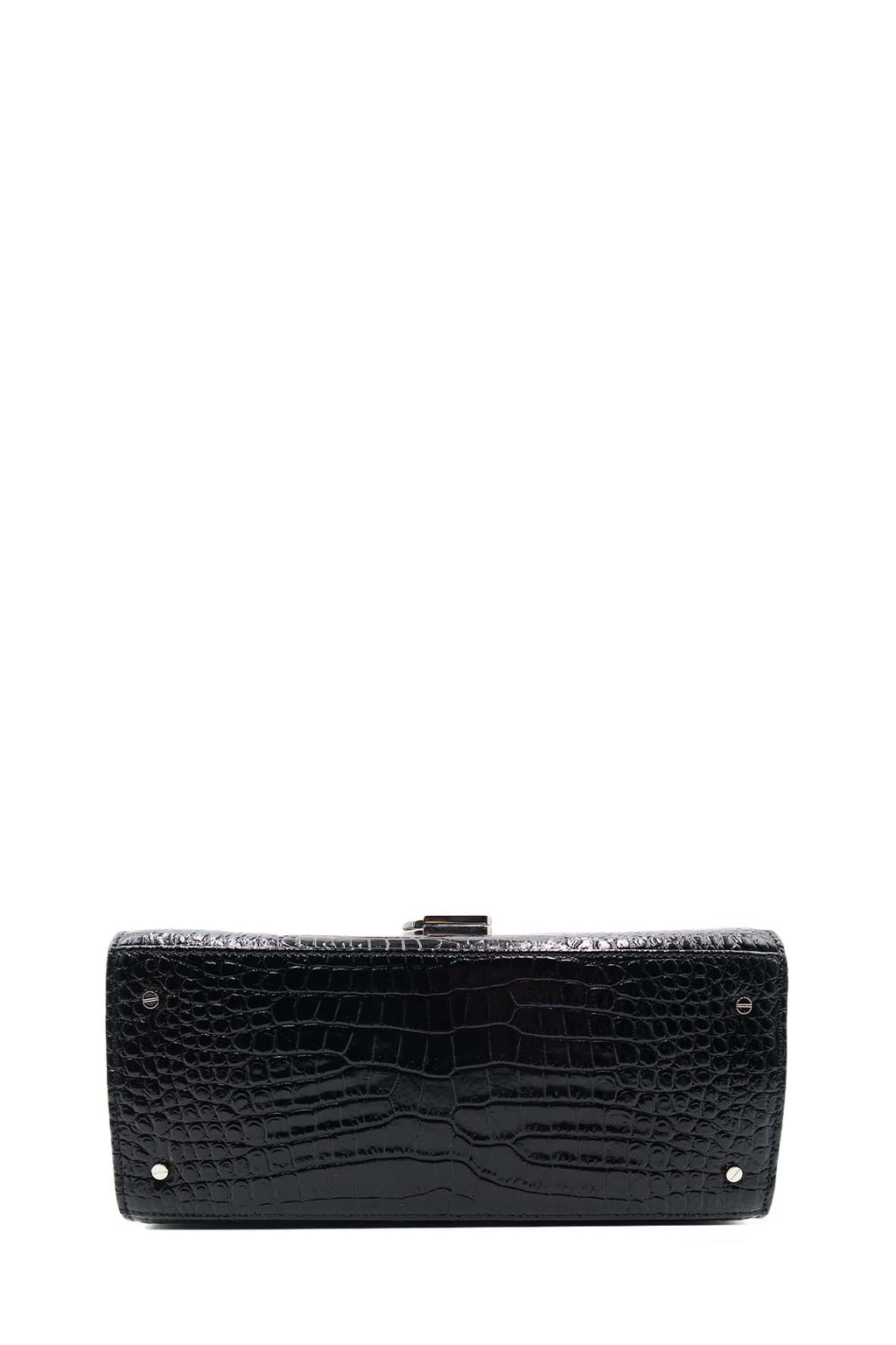 Medium Cassandra Top Handle Bag Crocodile Embossed Black