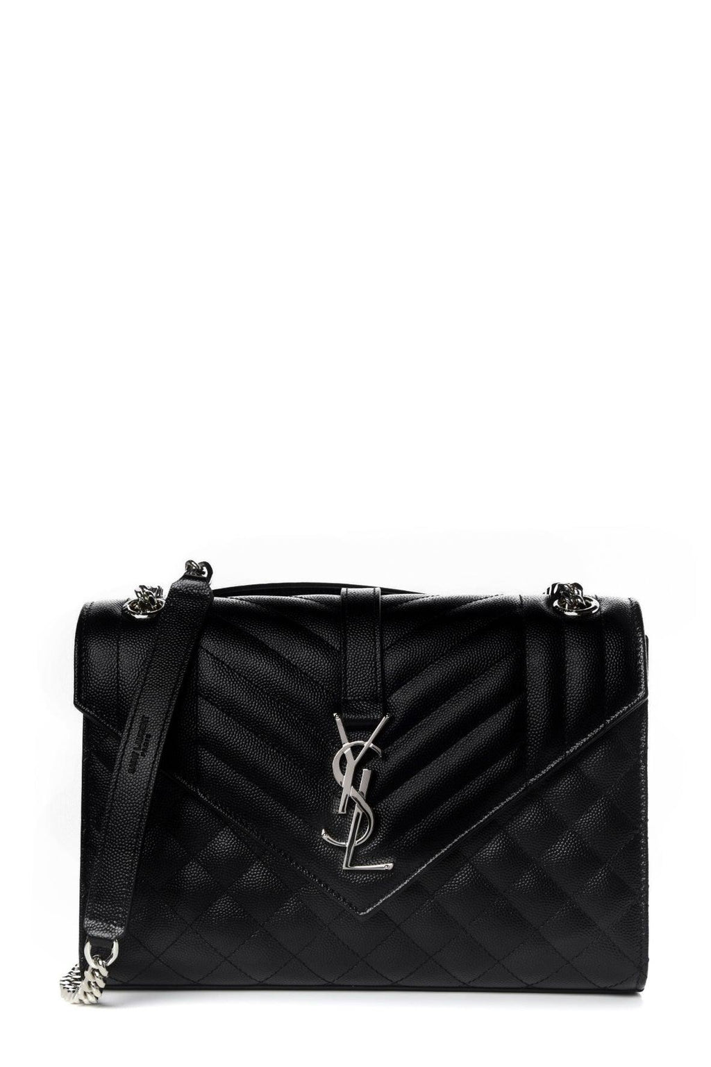 Medium Mix Matelasse Monogram Envelope Bag Black with Silver Hardware