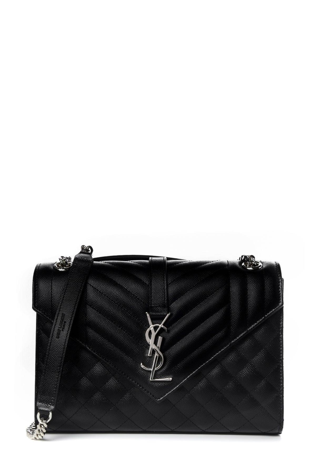 Medium Mix Matelasse Monogram Envelope Bag Black with Silver Hardware
