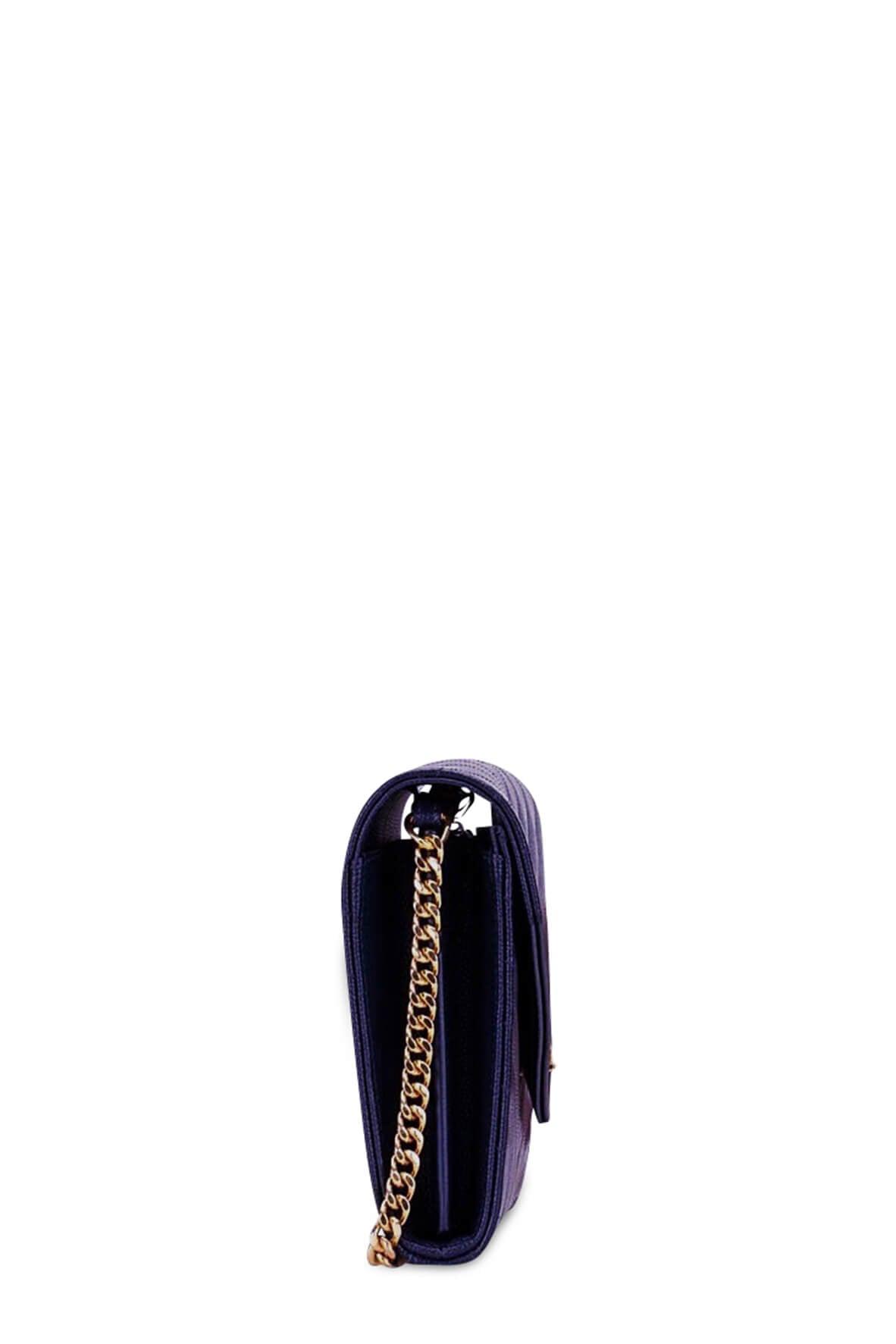 Monogram Chain Wallet Navy with Gold Hardware