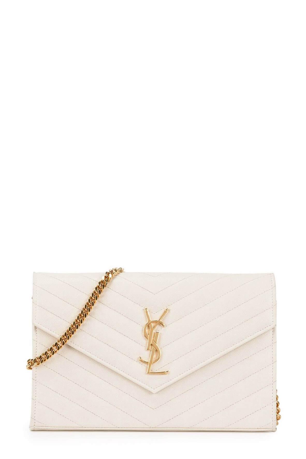 Monogram Chain Wallet White with Gold Hardware
