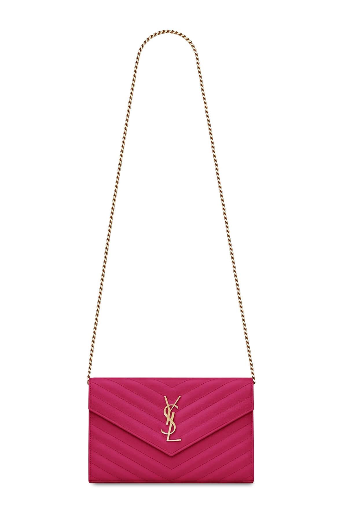 Monogram Chain Wallet Fuchsia with Gold Hardware
