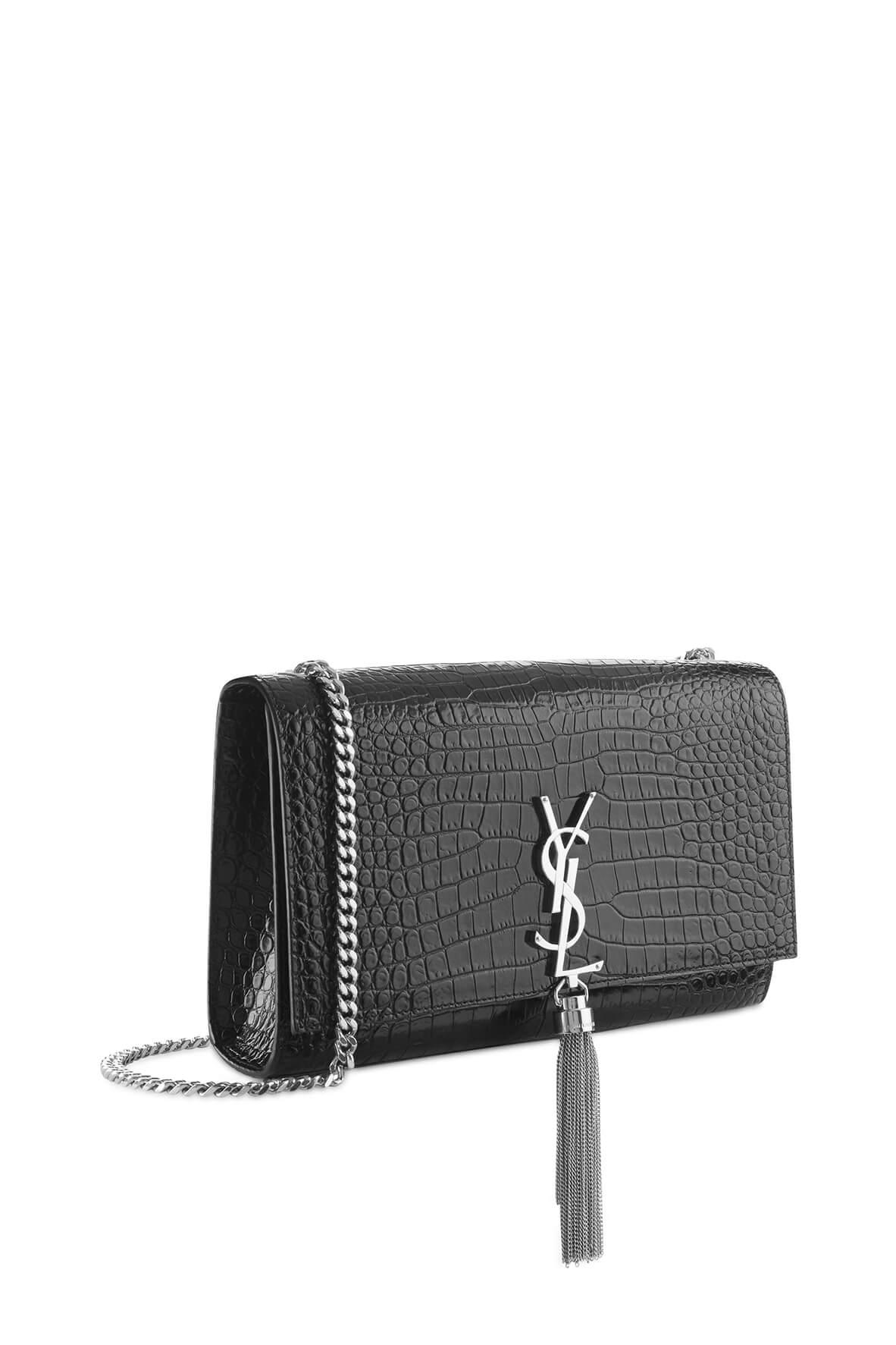 Monogram Medium Kate with Tassel Crocodile Embossed Black