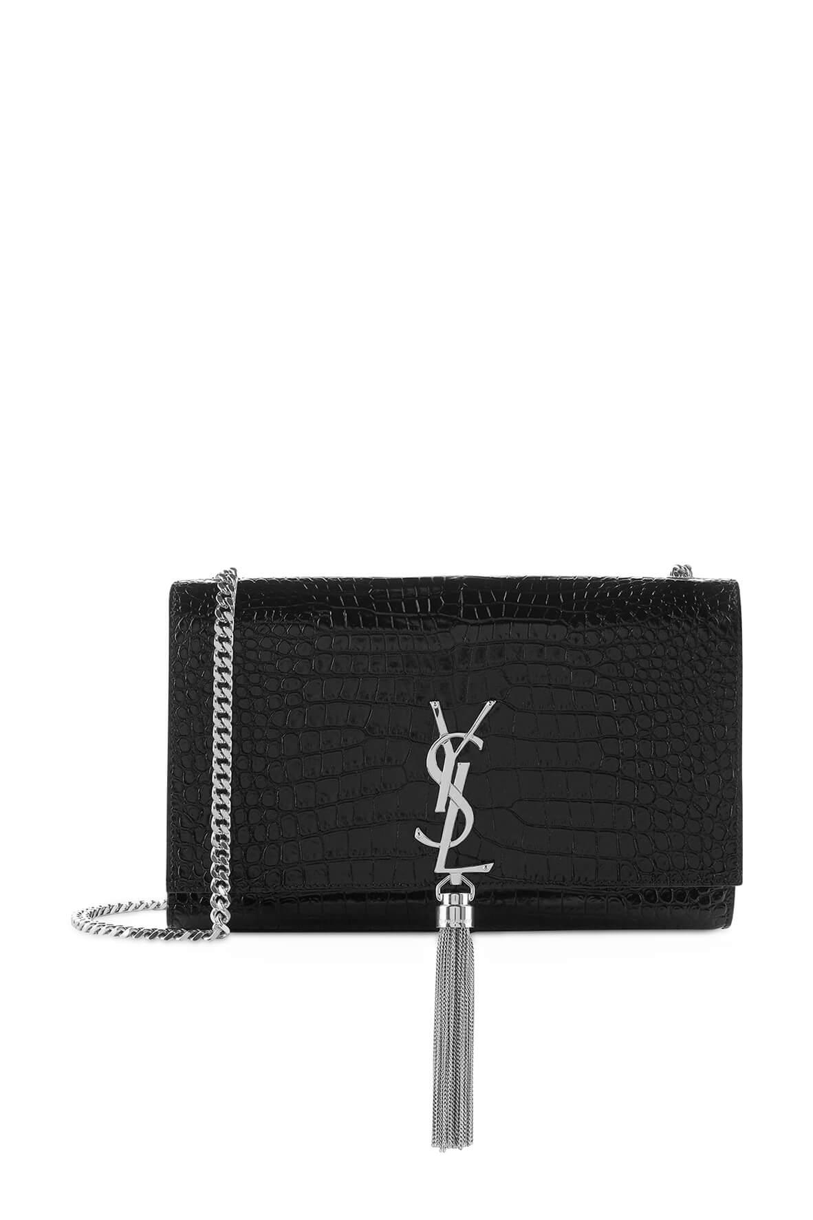 Monogram Medium Kate with Tassel Crocodile Embossed Black