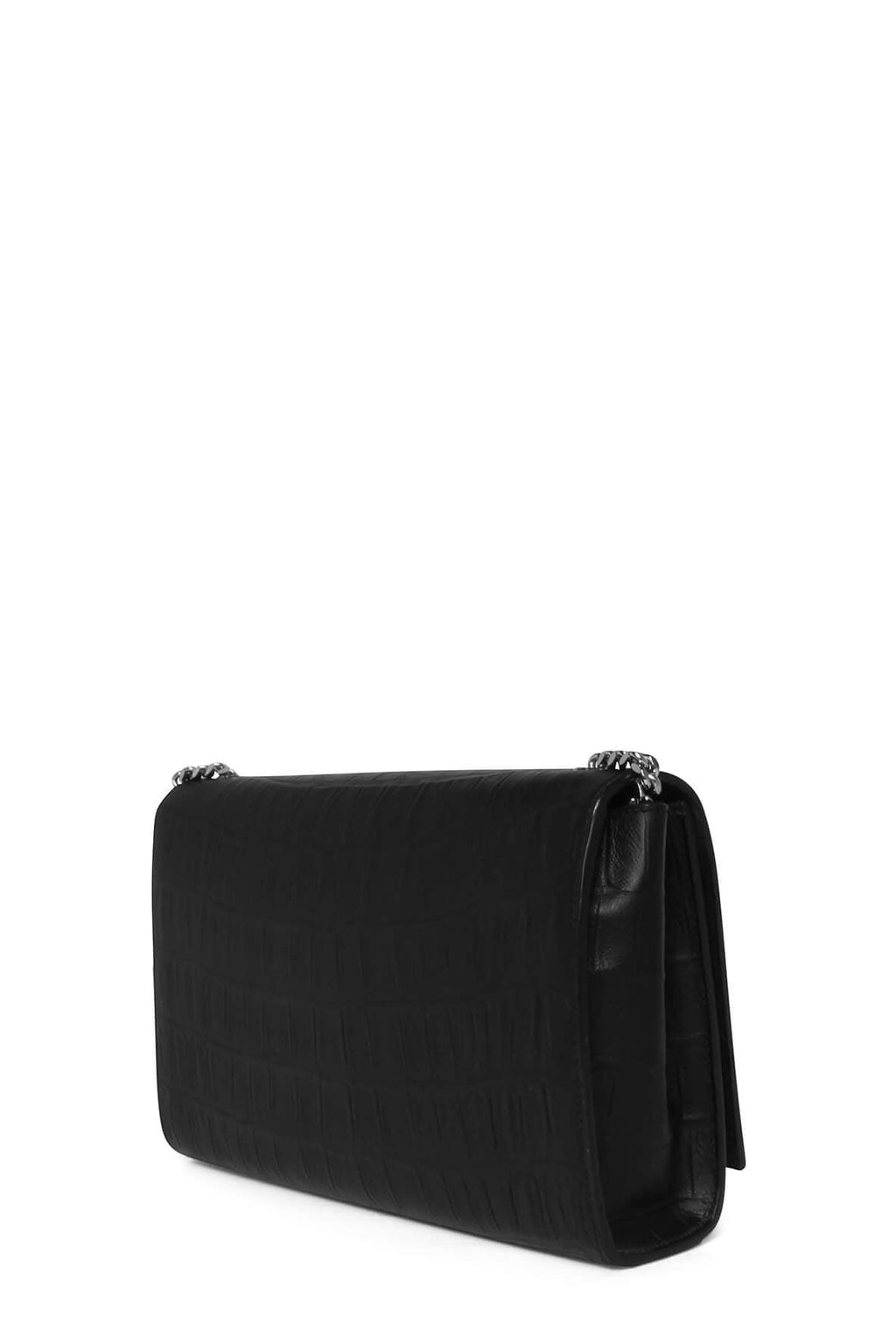 Monogram Medium Kate with Tassel Crocodile Embossed Matte Black with Silver Hardware