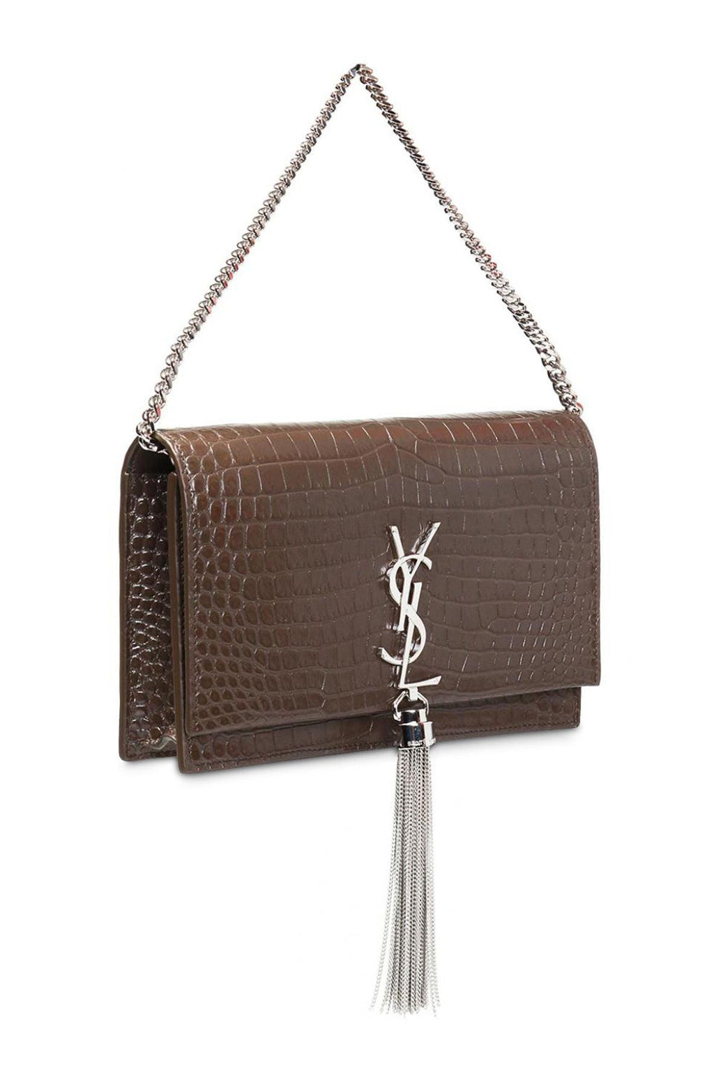 Monogram Small Kate with Tassel Crocodile Embossed Brown with Silver Hardware