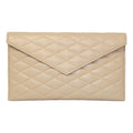 Saint Laurent Sade Logo Beige Leather Quilted Pouch Clutch Bag