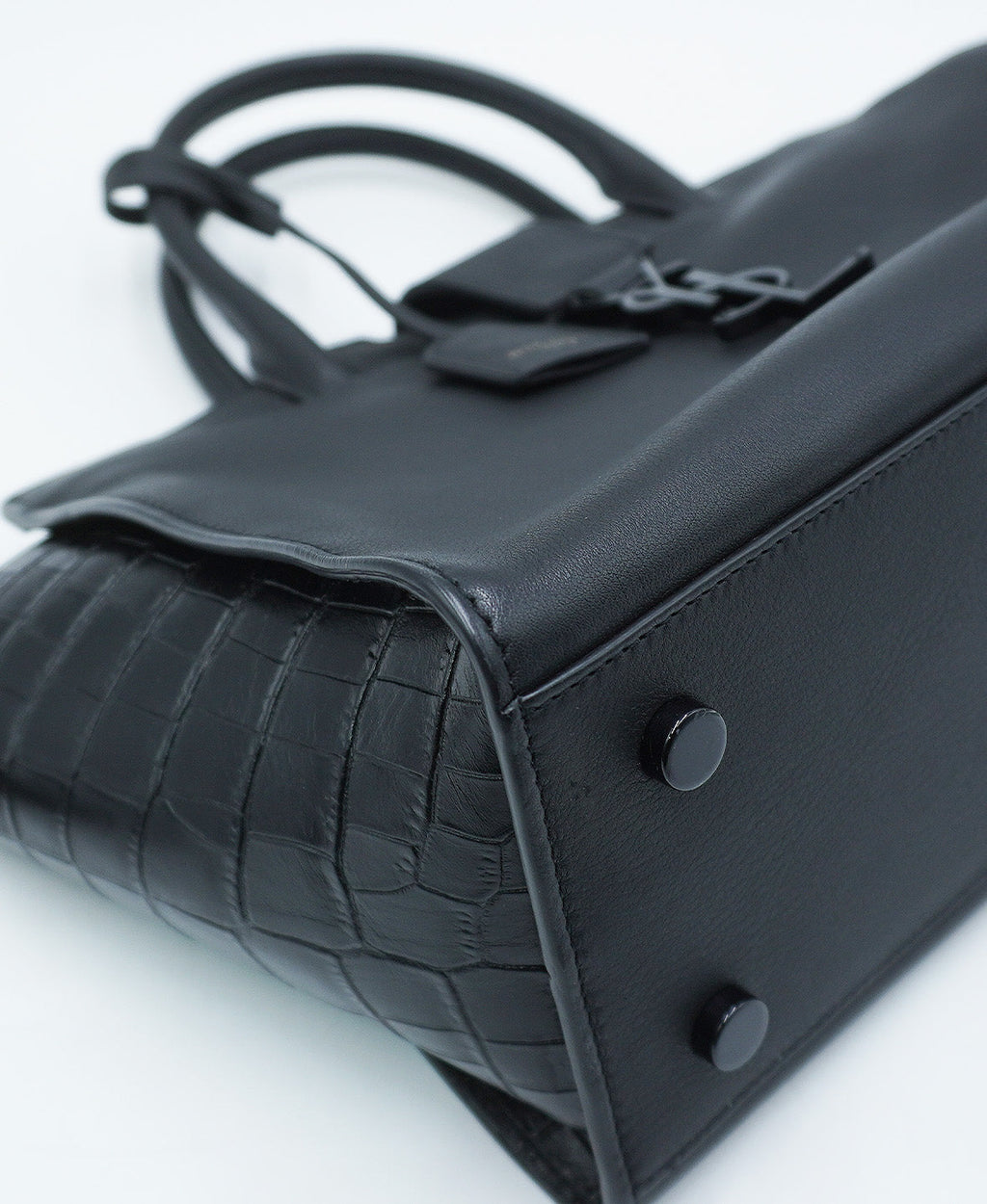 Small Toy Downtown Cabas Croc Embossed Bag Black