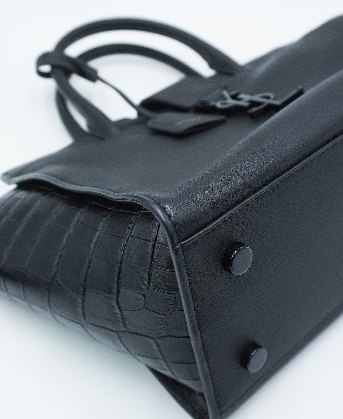 Small Toy Downtown Cabas Croc Embossed Bag Black