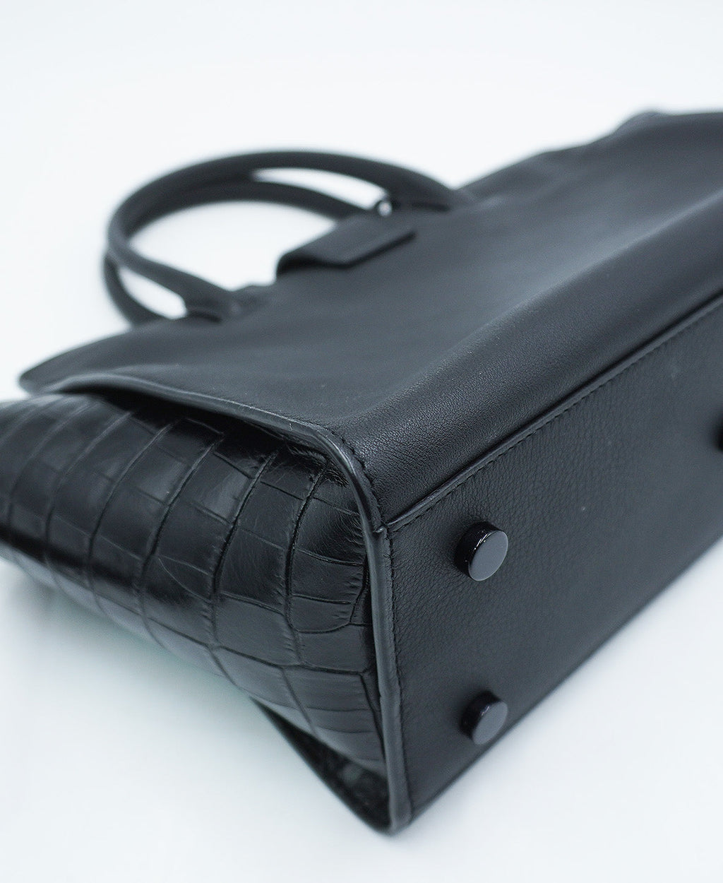 Small Toy Downtown Cabas Croc Embossed Bag Black