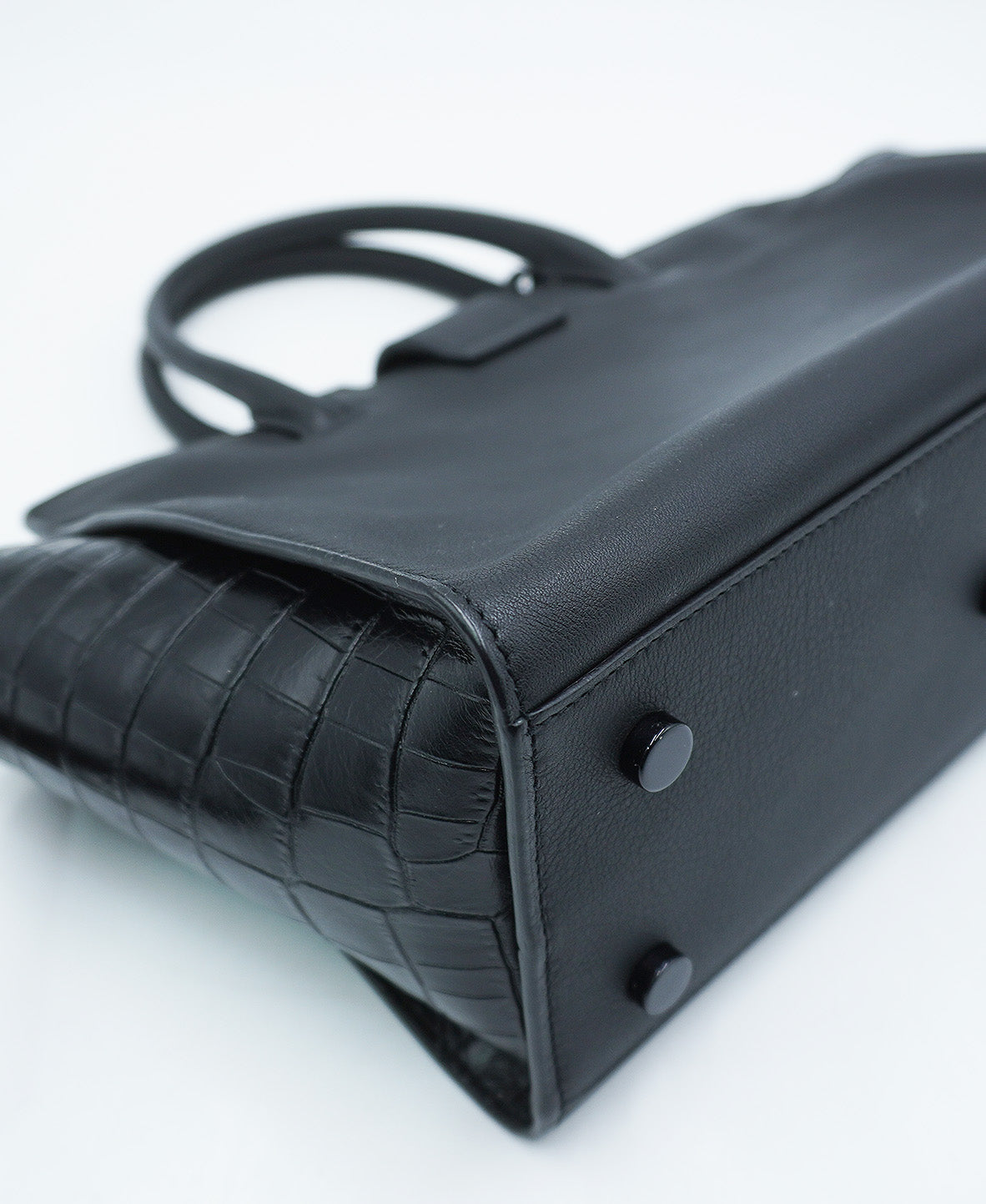 Small Toy Downtown Cabas Croc Embossed Bag Black
