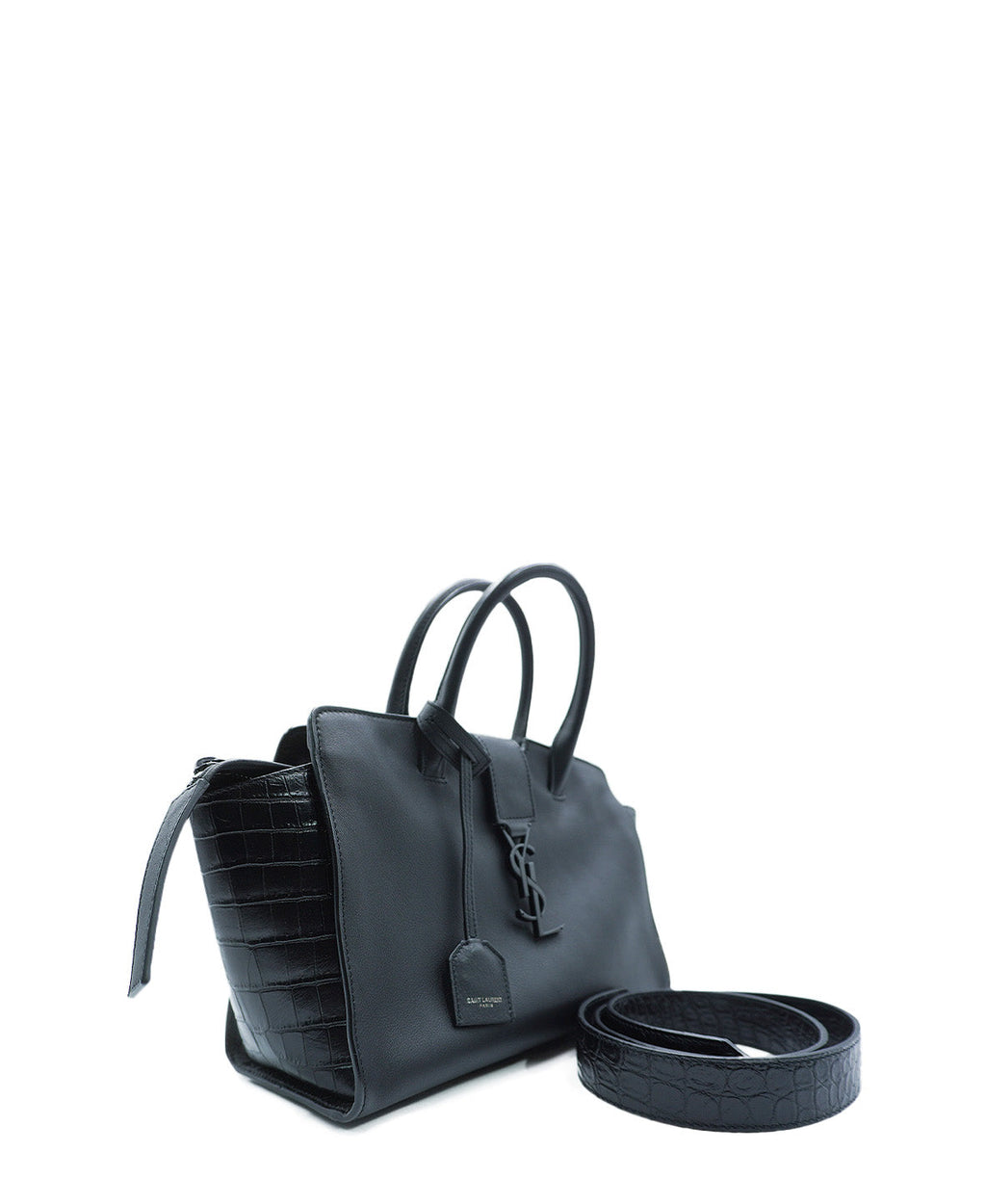 Small Toy Downtown Cabas Croc Embossed Bag Black