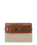 Medium Manhattan Shoulder Bag in Box Canvas Calfskin Natural Beige Brick, Multicolor