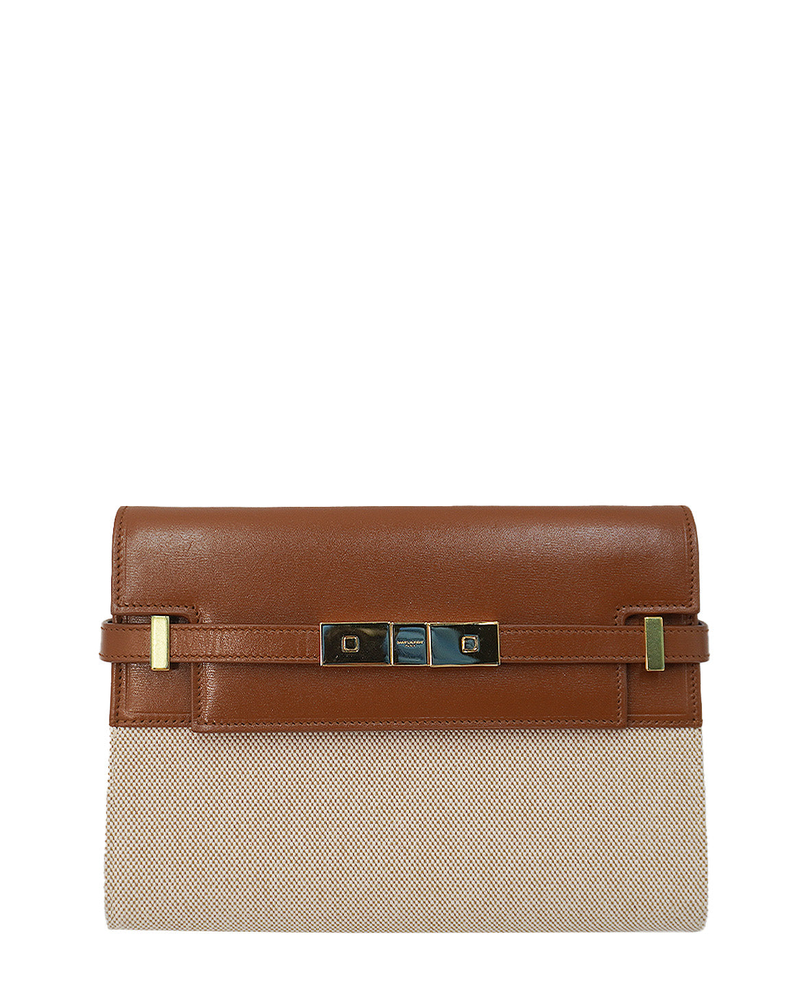 Medium Manhattan Shoulder Bag in Box Canvas Calfskin Natural Beige Brick, Multicolor