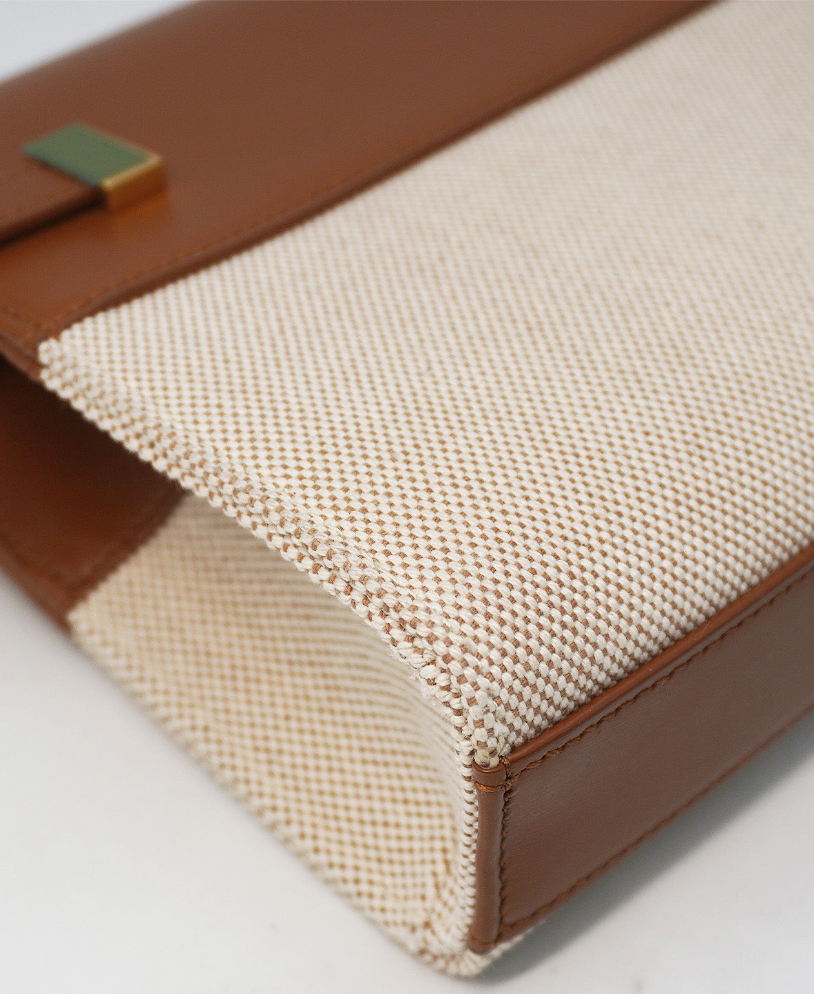 Medium Manhattan Shoulder Bag in Box Canvas Calfskin Natural Beige Brick, Multicolor