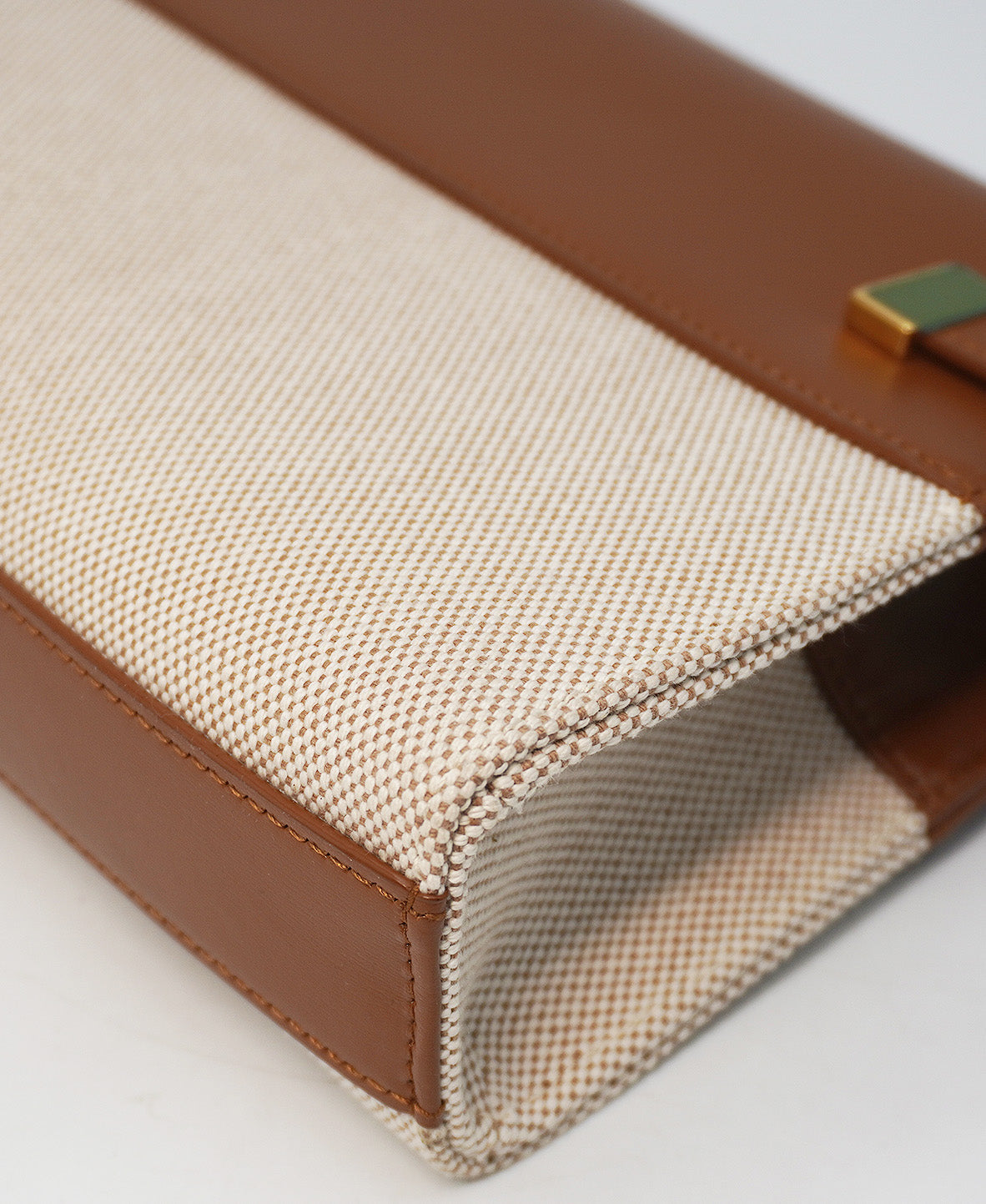 Medium Manhattan Shoulder Bag in Box Canvas Calfskin Natural Beige Brick, Multicolor