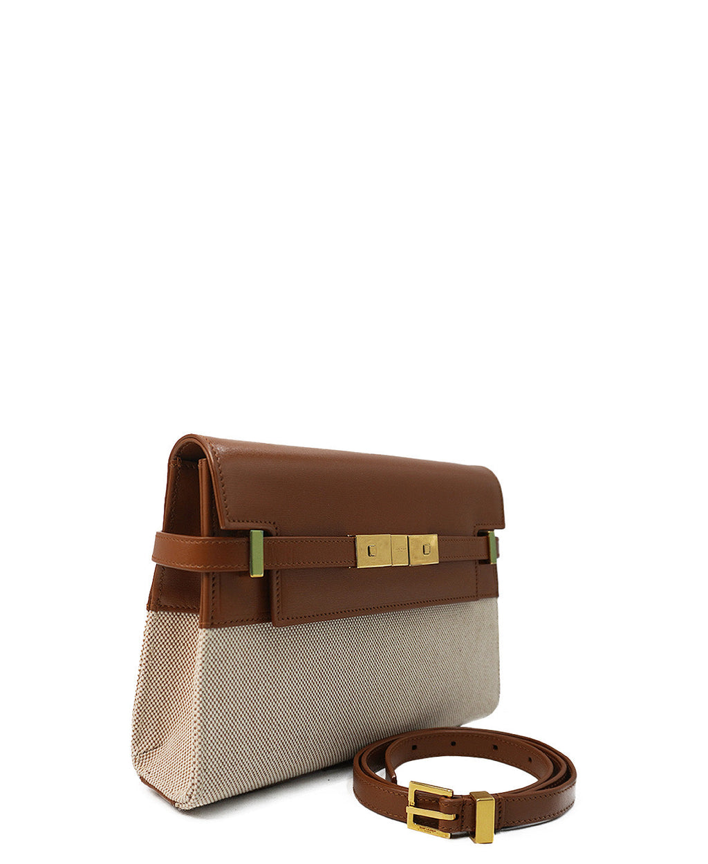Medium Manhattan Shoulder Bag in Box Canvas Calfskin Natural Beige Brick, Multicolor