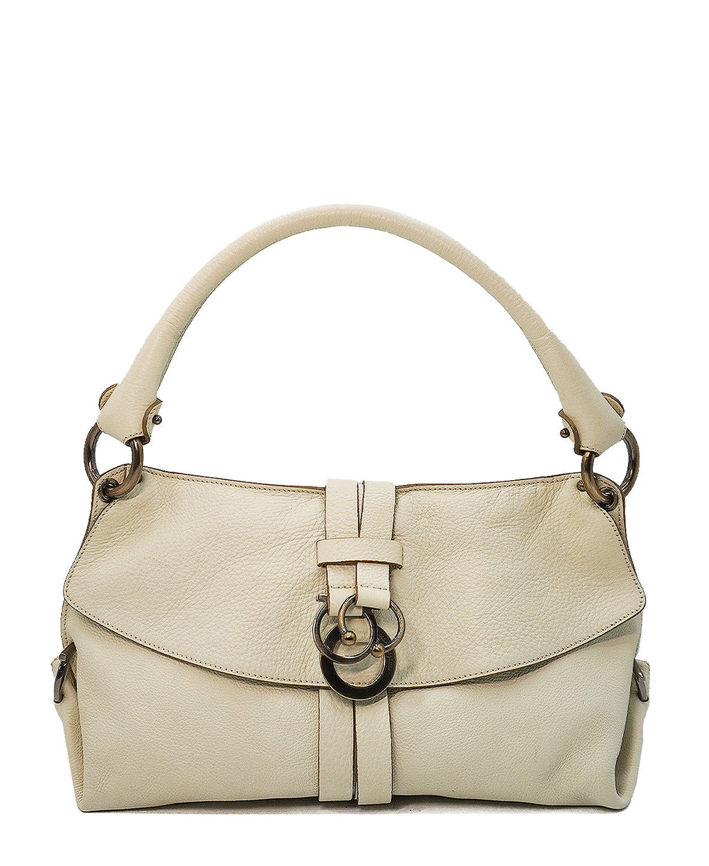 Medium Gancini Wrap Ring Shoulder Leather Bag White