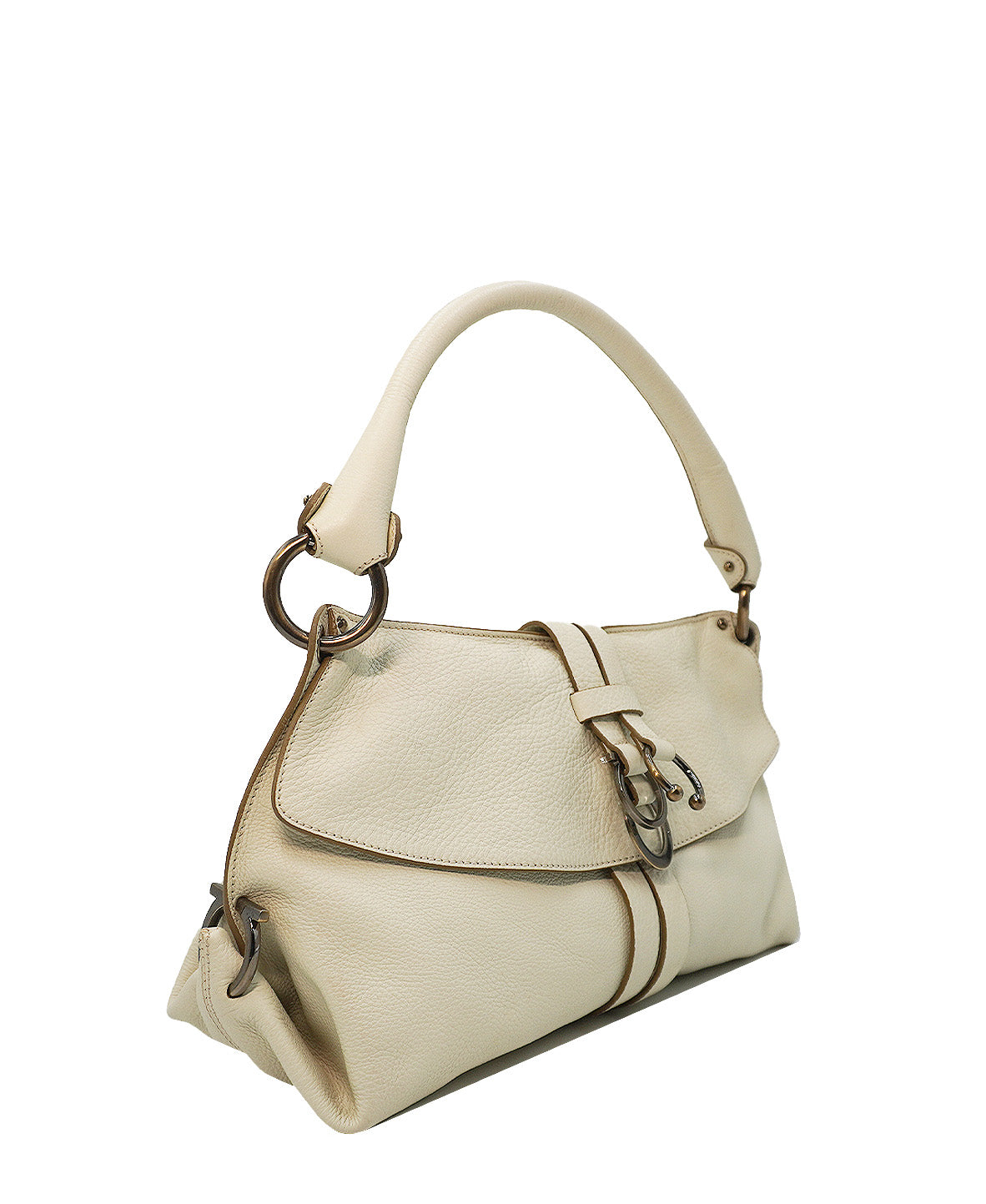 Medium Gancini Wrap Ring Shoulder Leather Bag White