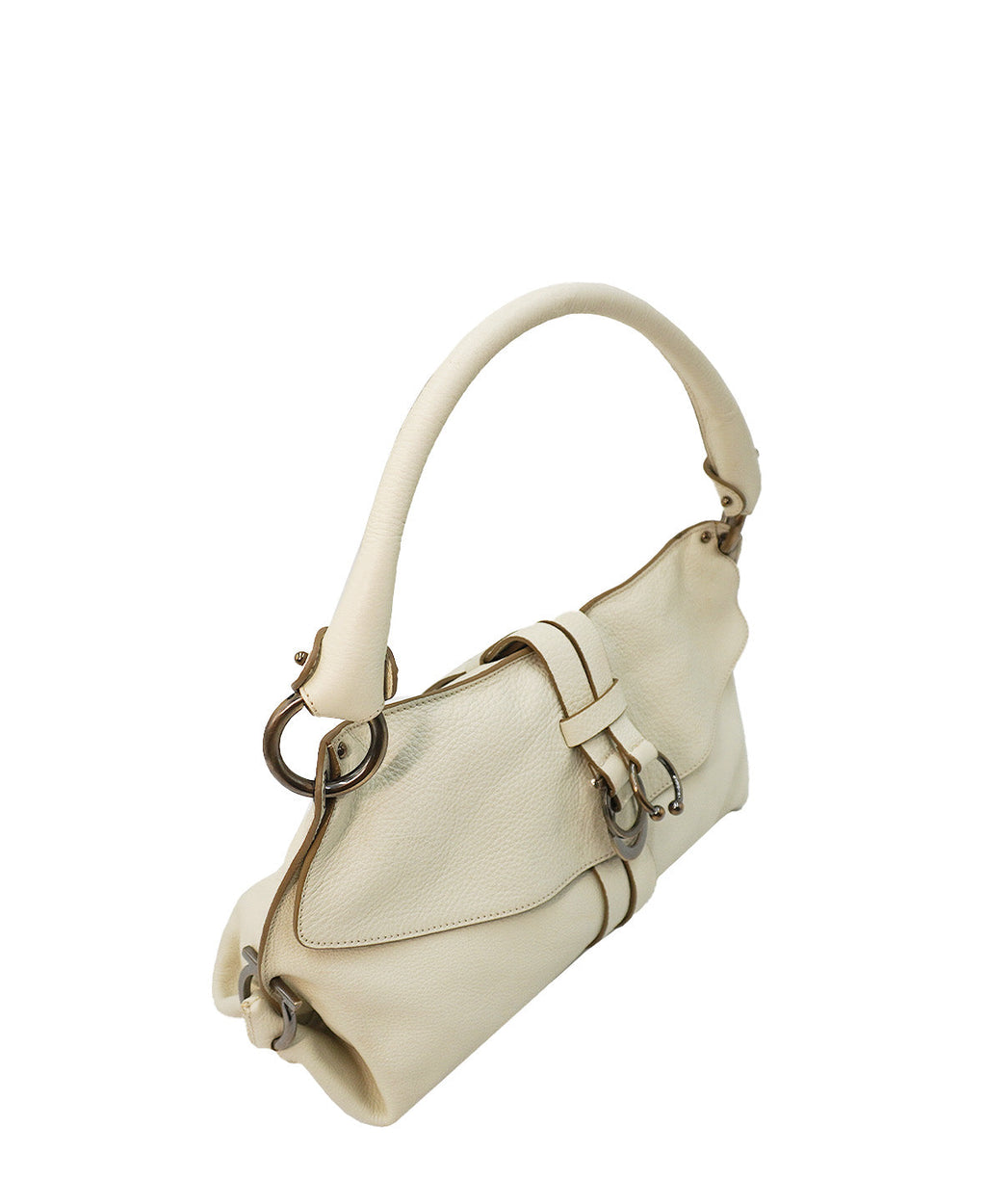 Medium Gancini Wrap Ring Shoulder Leather Bag White