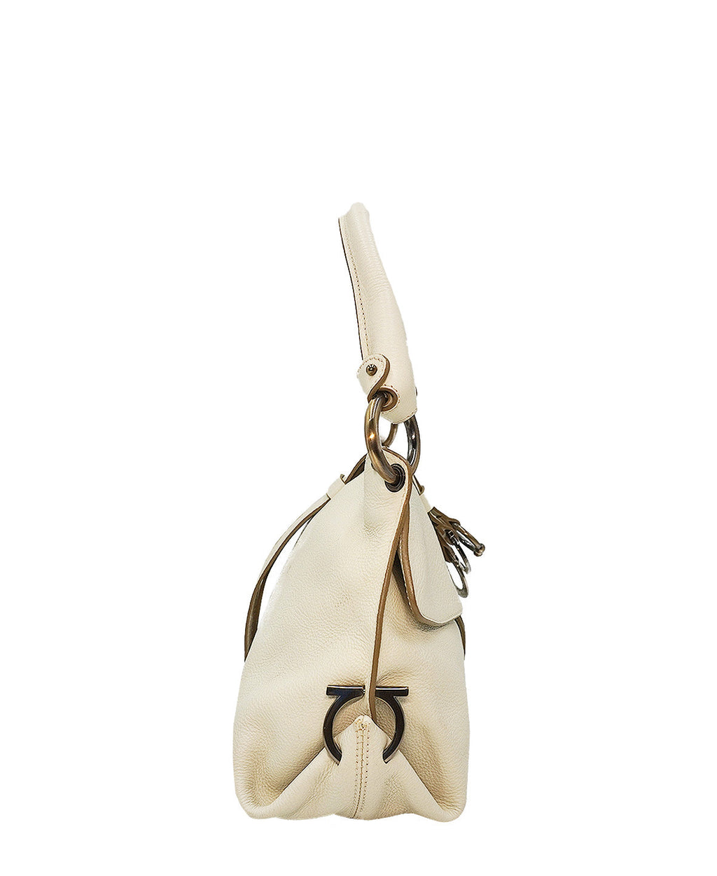 Medium Gancini Wrap Ring Shoulder Leather Bag White