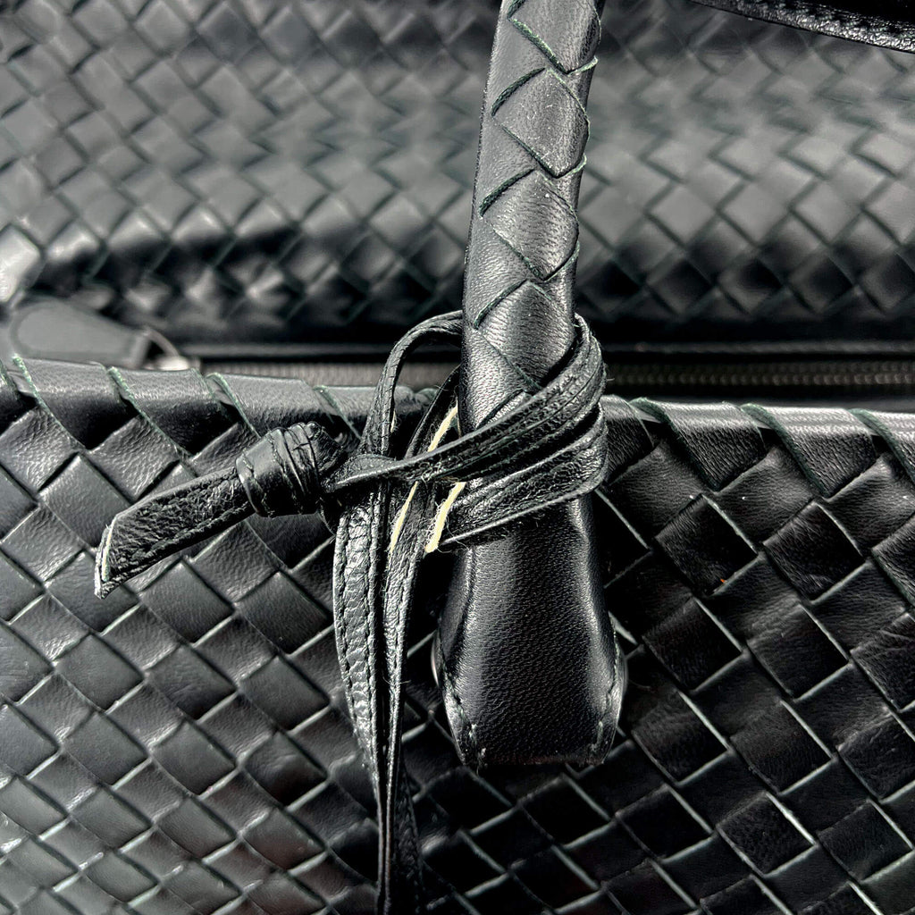 Black Leather Intrecciato Tote