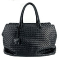 Black Leather Intrecciato Tote