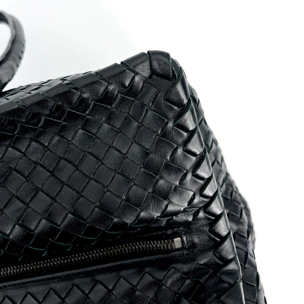 Black Leather Intrecciato Tote