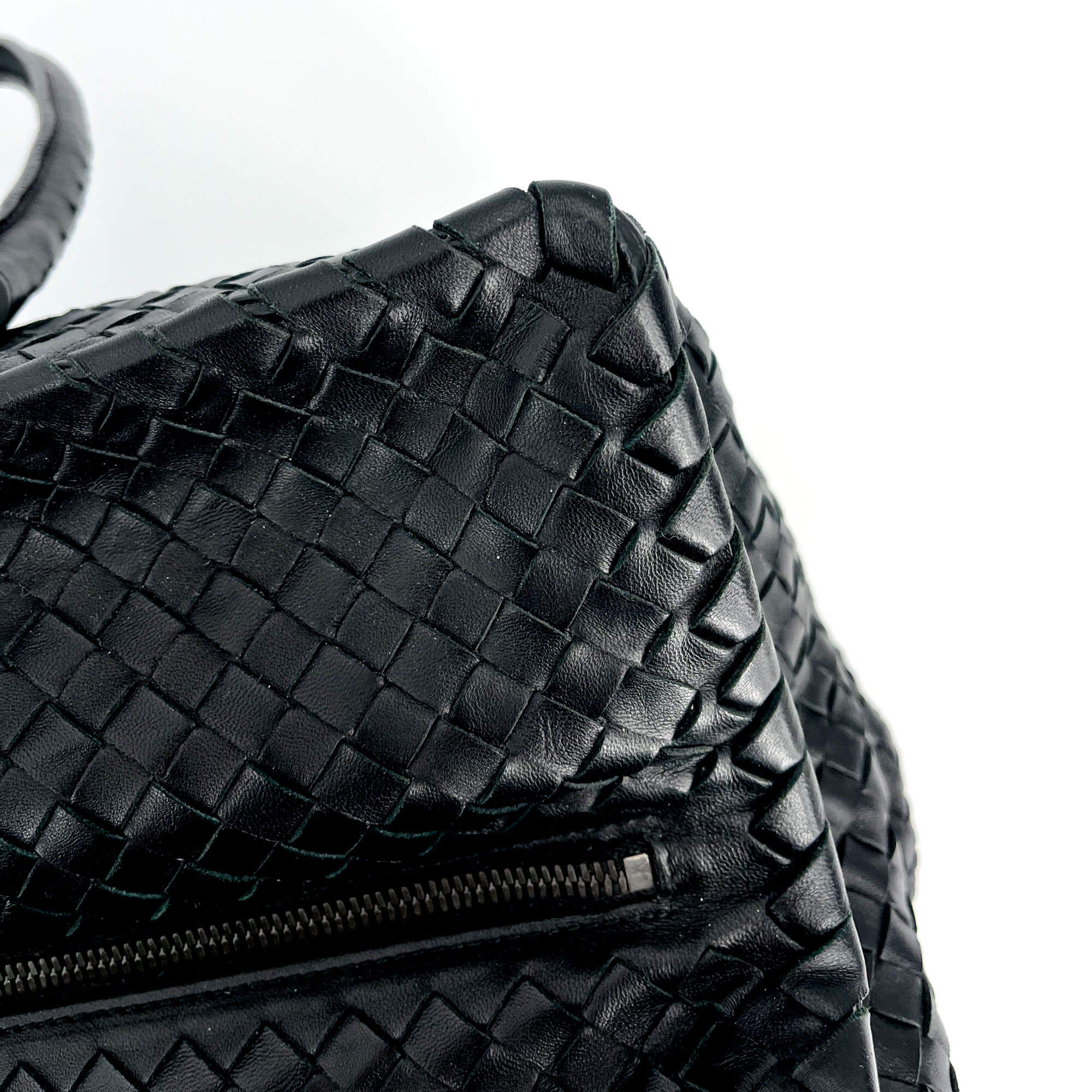 Black Leather Intrecciato Tote