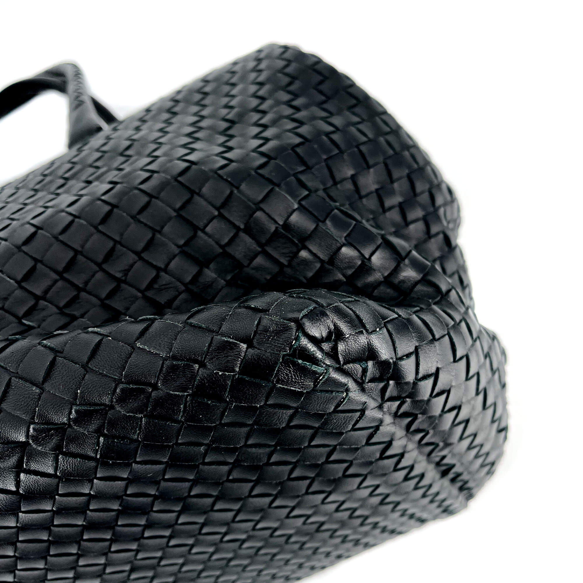 Black Leather Intrecciato Tote