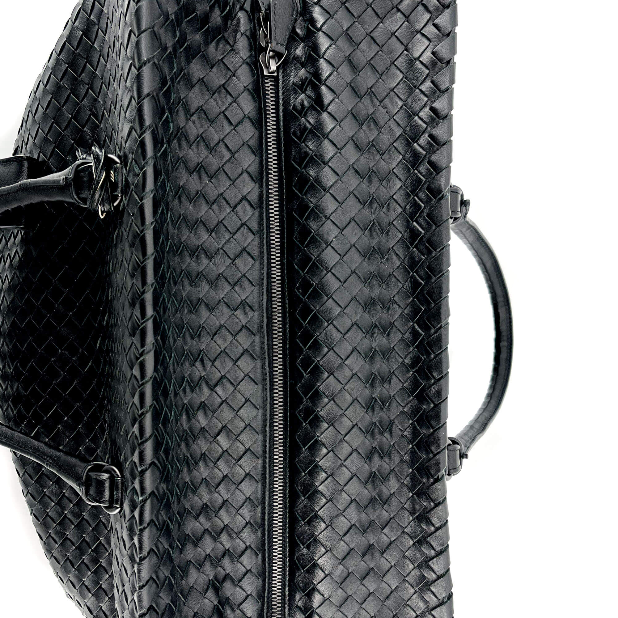 Black Leather Intrecciato Tote