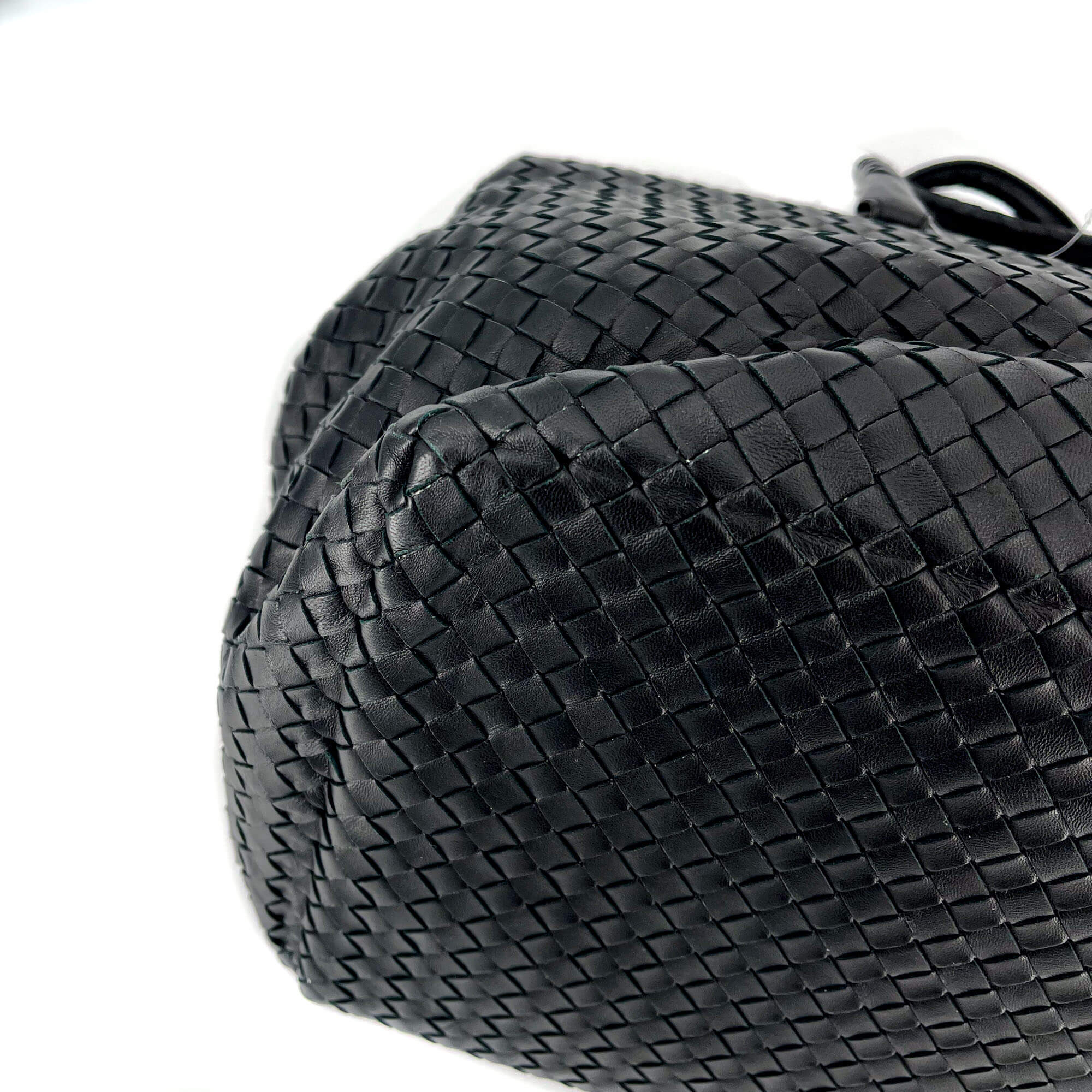 Black Leather Intrecciato Tote