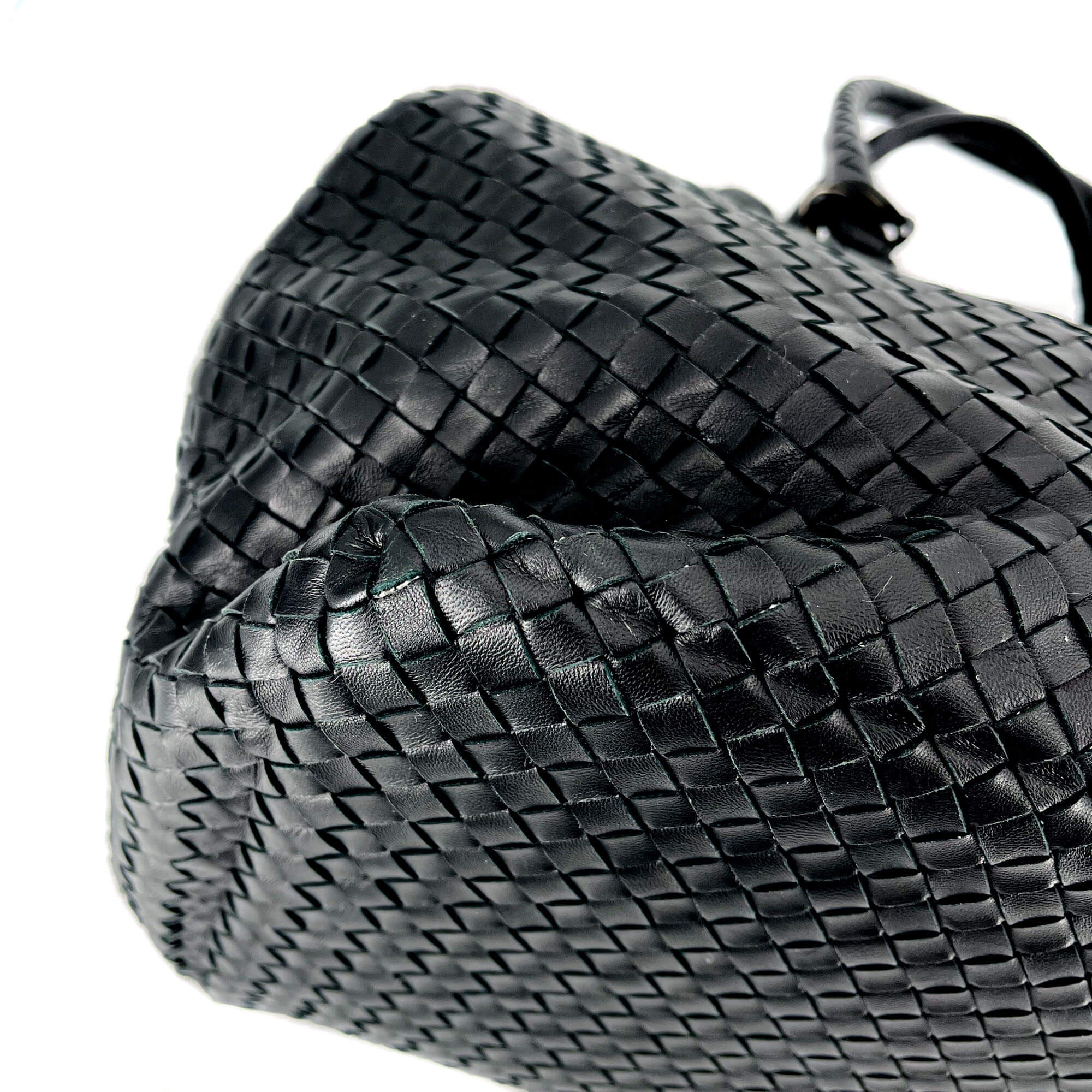 Black Leather Intrecciato Tote