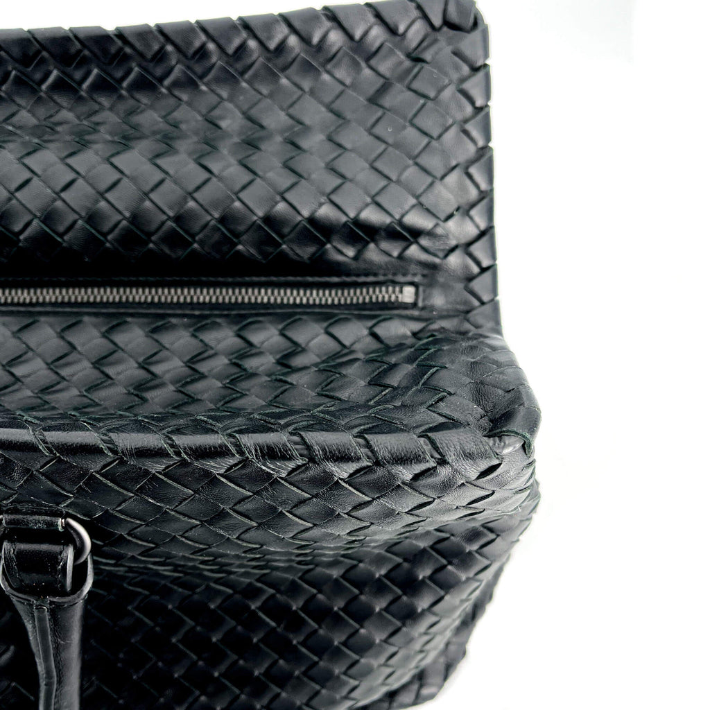 Black Leather Intrecciato Tote