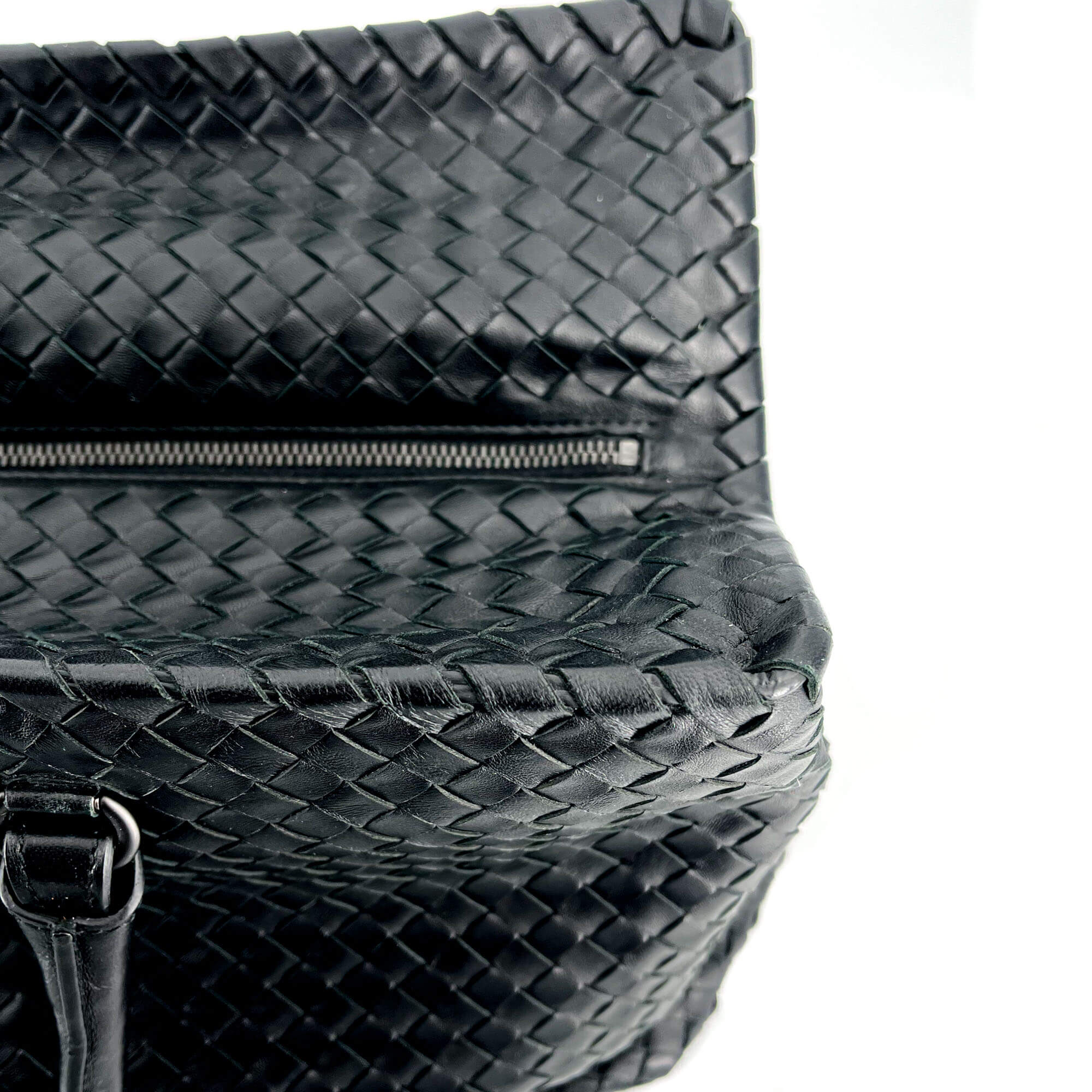 Black Leather Intrecciato Tote