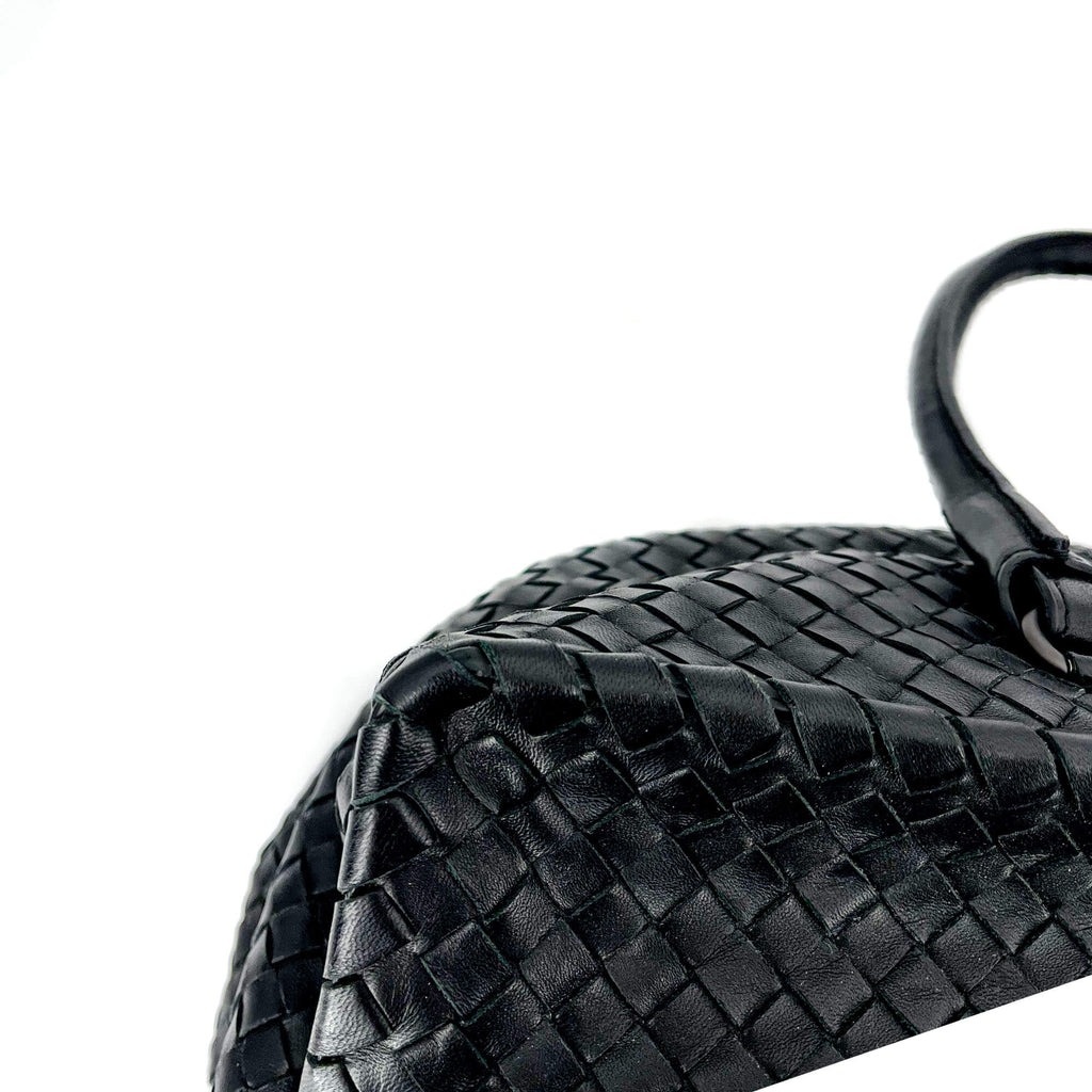 Black Leather Intrecciato Tote