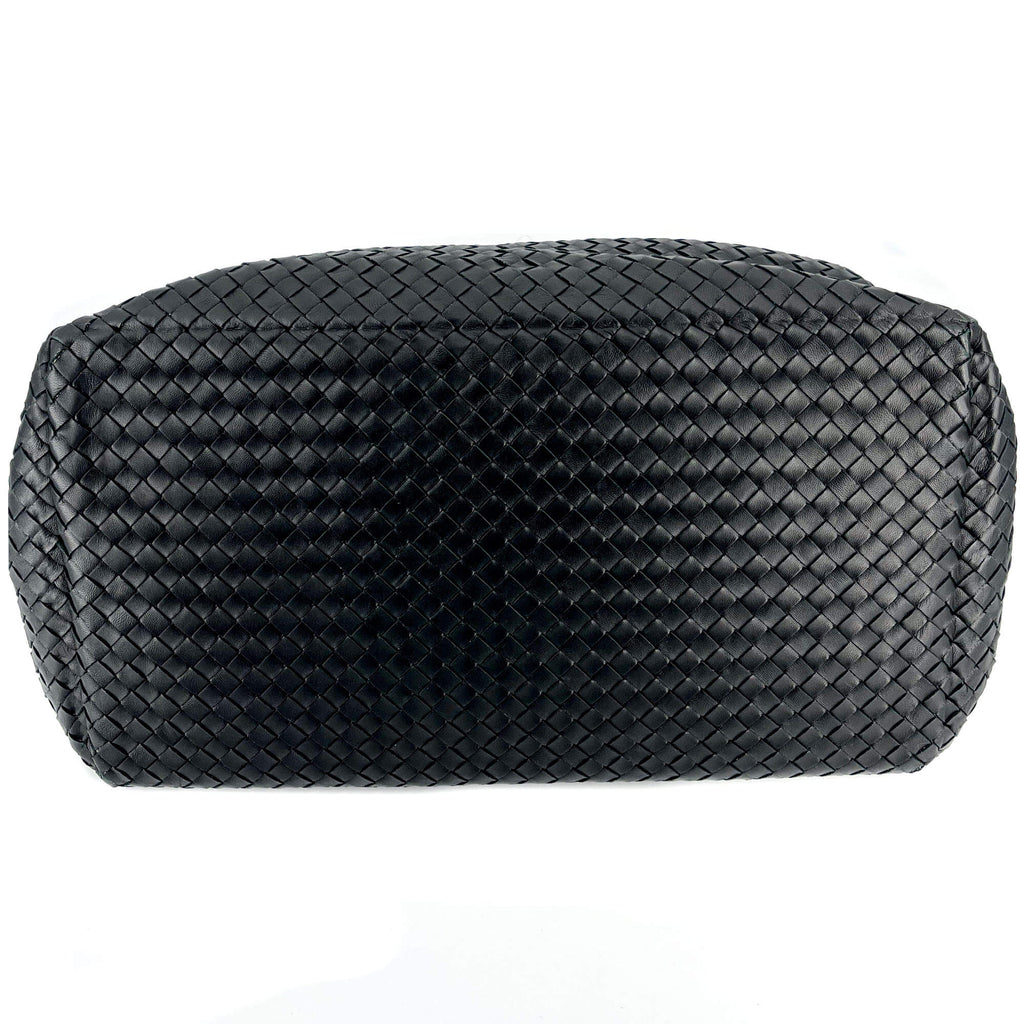 Black Leather Intrecciato Tote