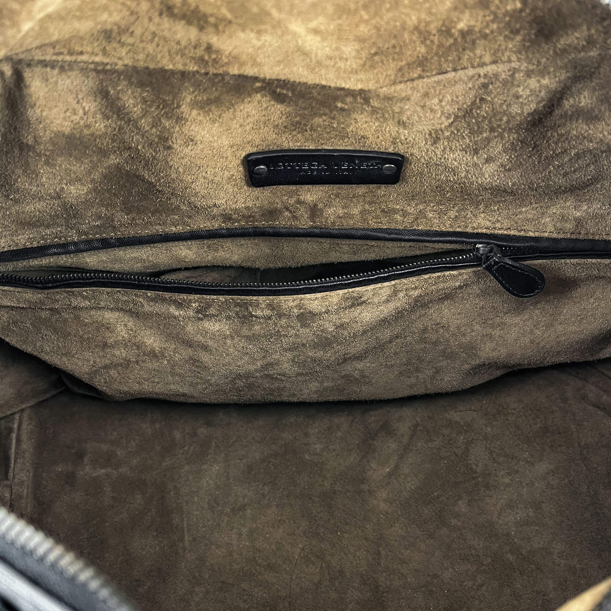 Black Leather Intrecciato Tote