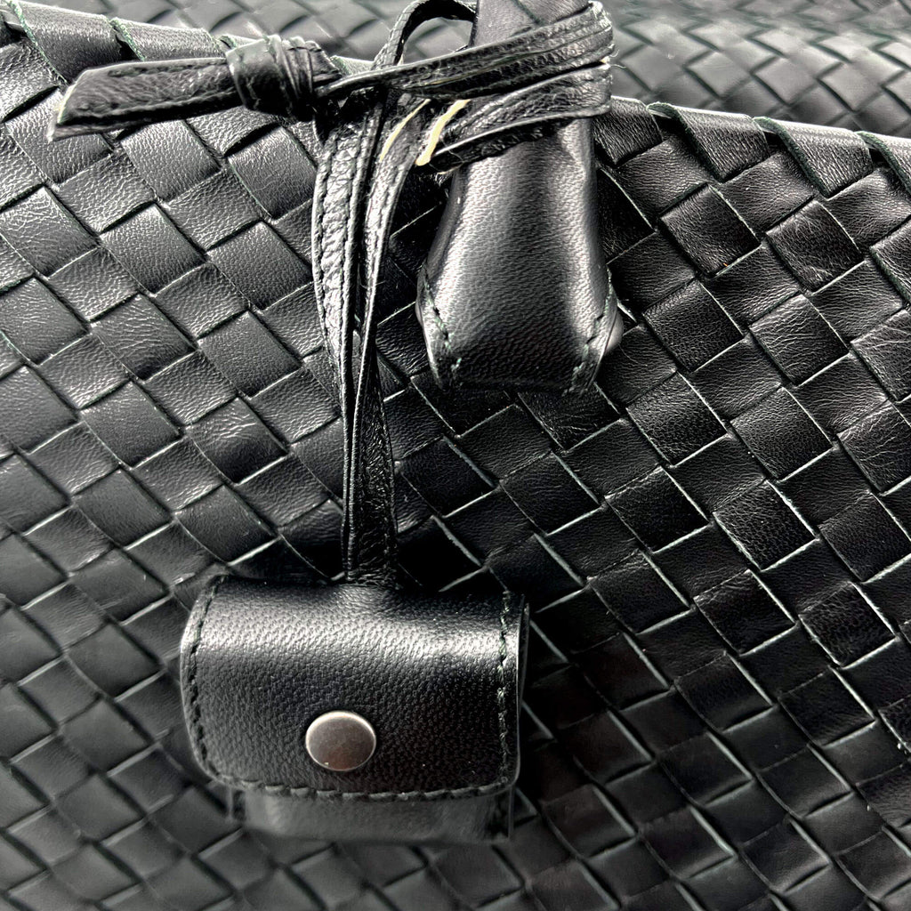 Black Leather Intrecciato Tote