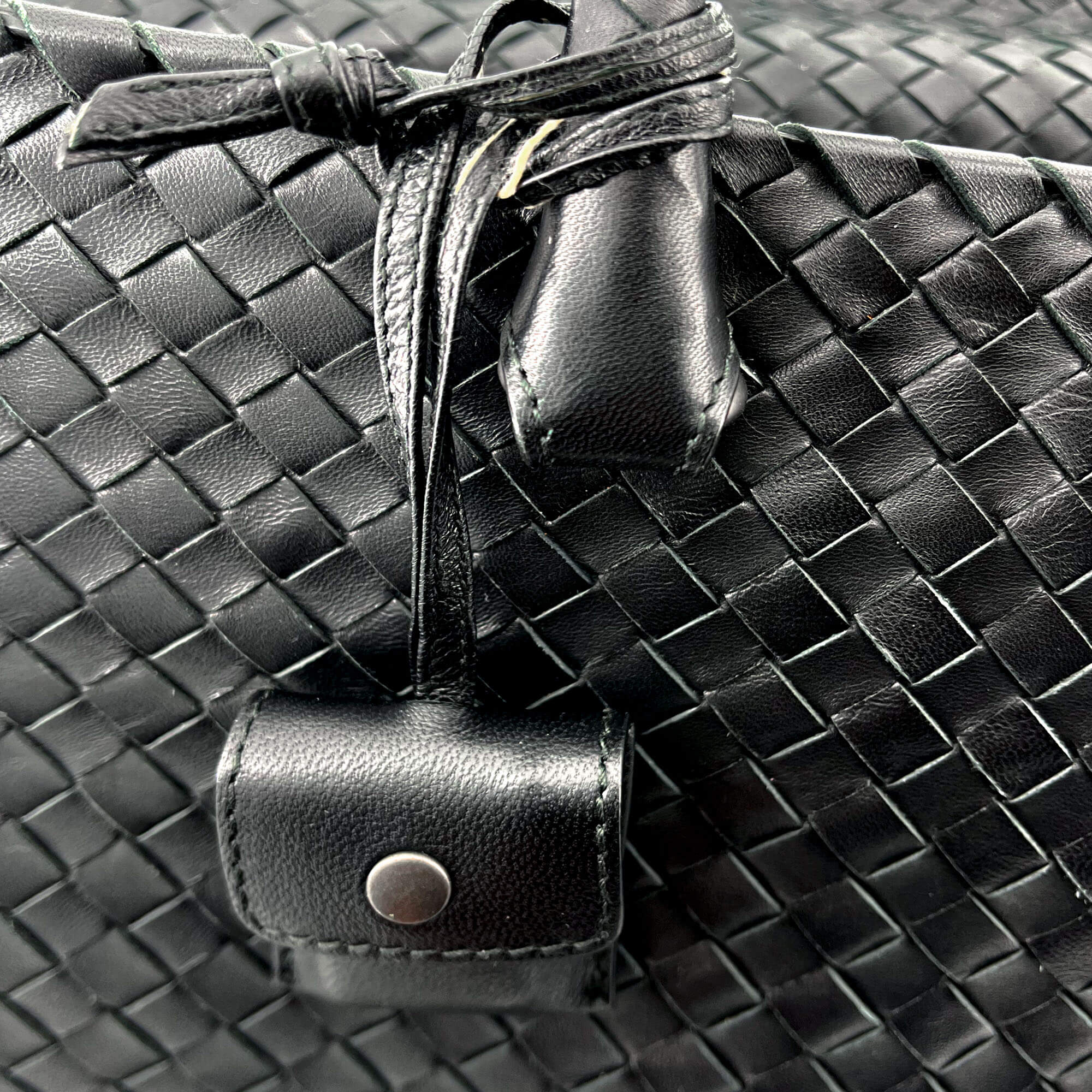 Black Leather Intrecciato Tote