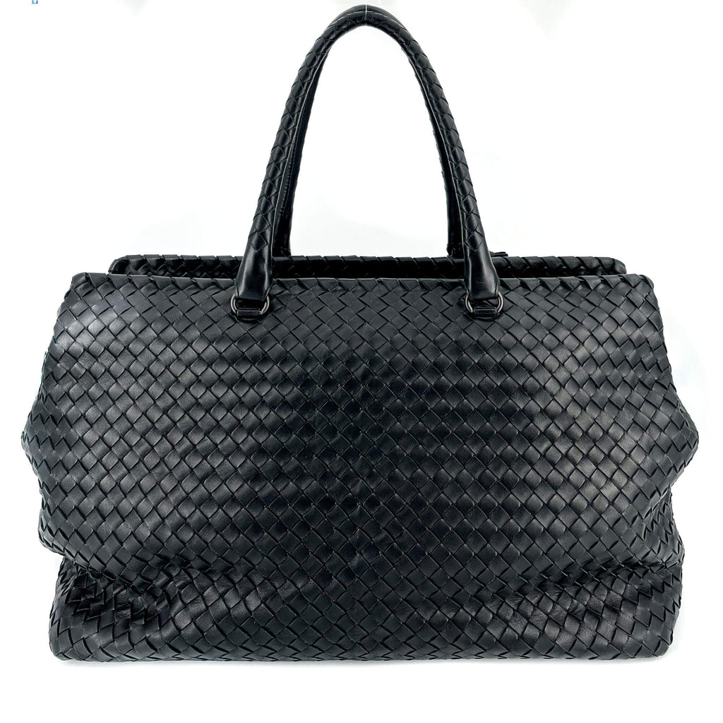 Black Leather Intrecciato Tote