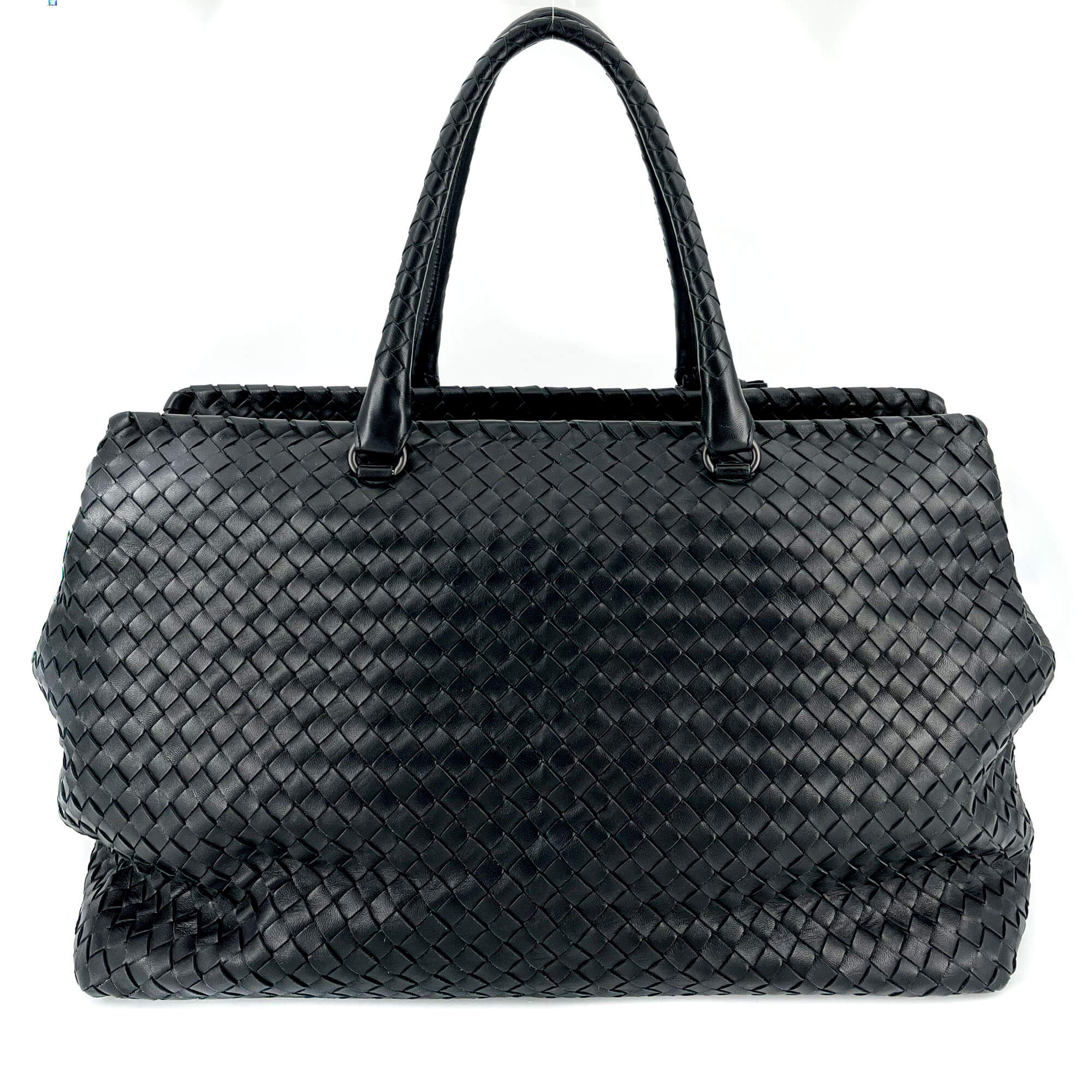 Black Leather Intrecciato Tote