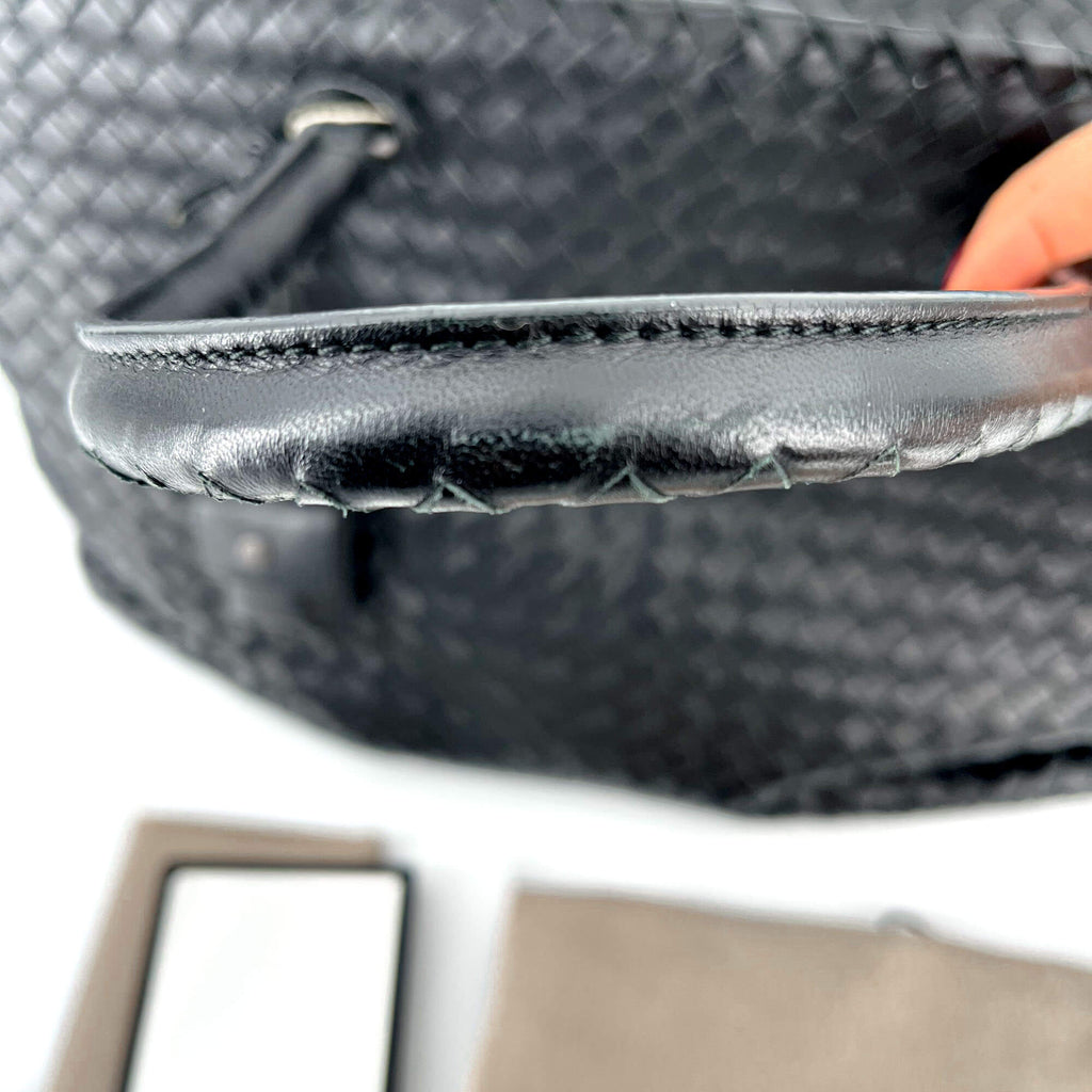 Black Leather Intrecciato Tote