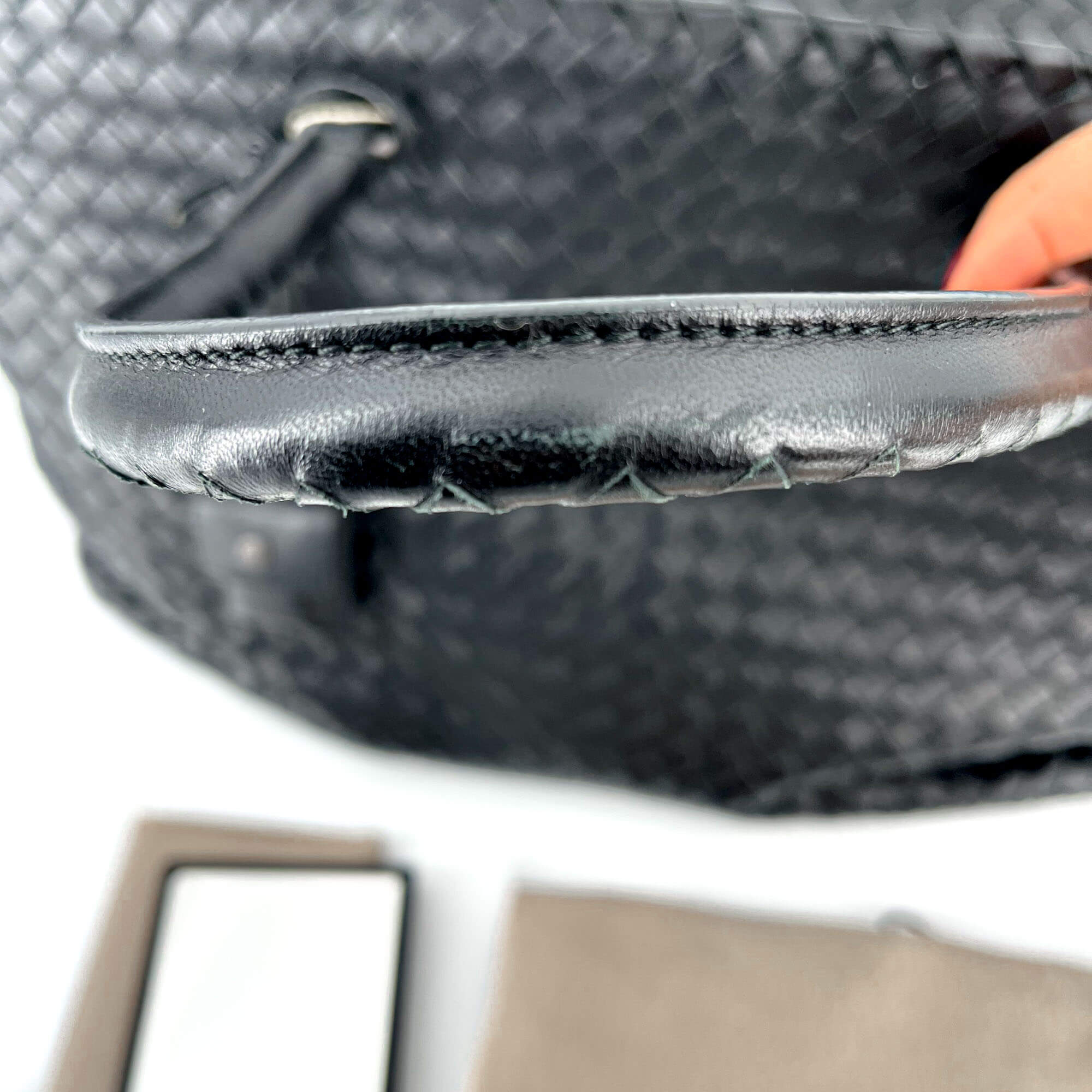 Black Leather Intrecciato Tote